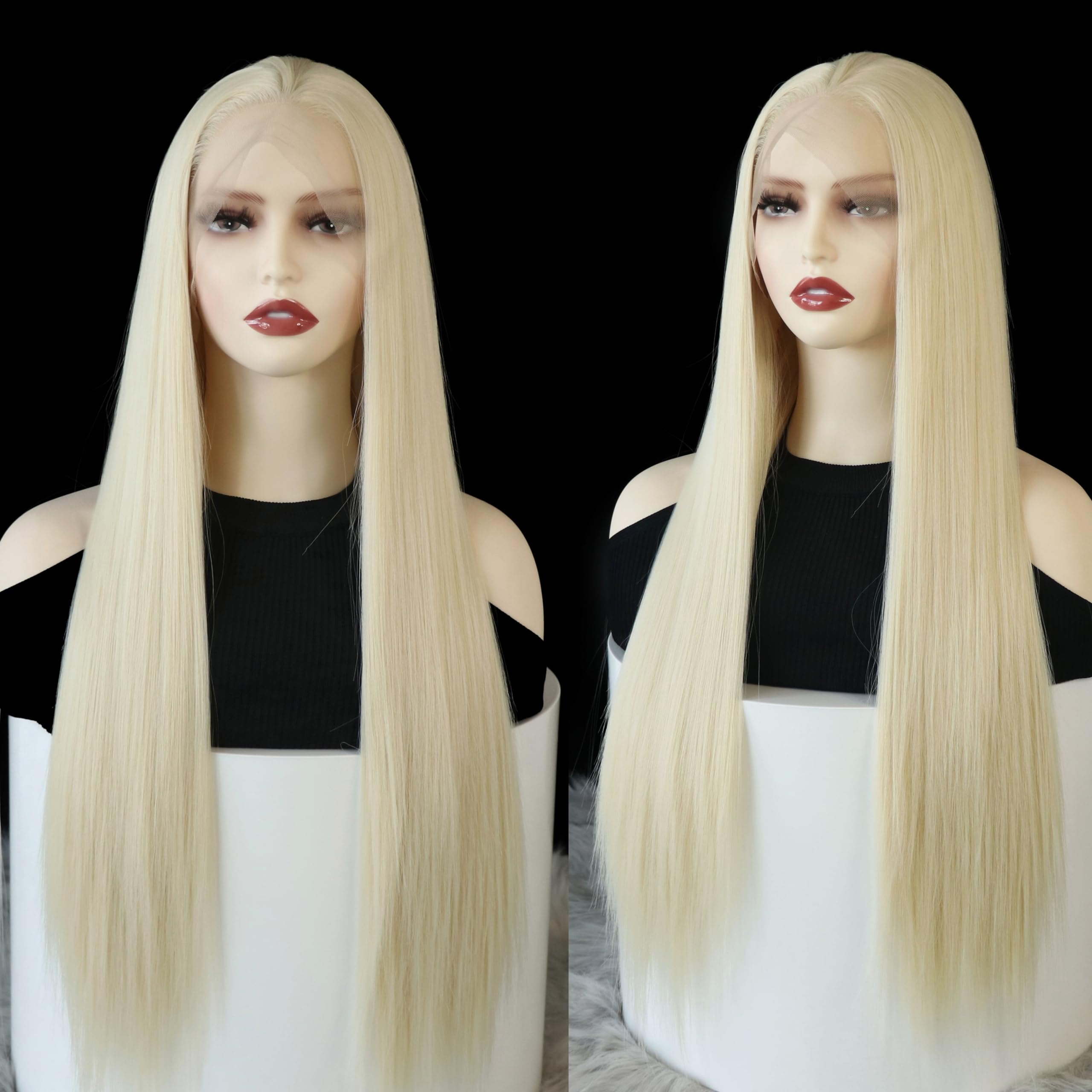 WXHWCX #613 Blonde Synthetic Lace Front Wig Straight Free Part Heat Resistant Fiber Hair Glueless Lace Wigs For Women Natural Ha