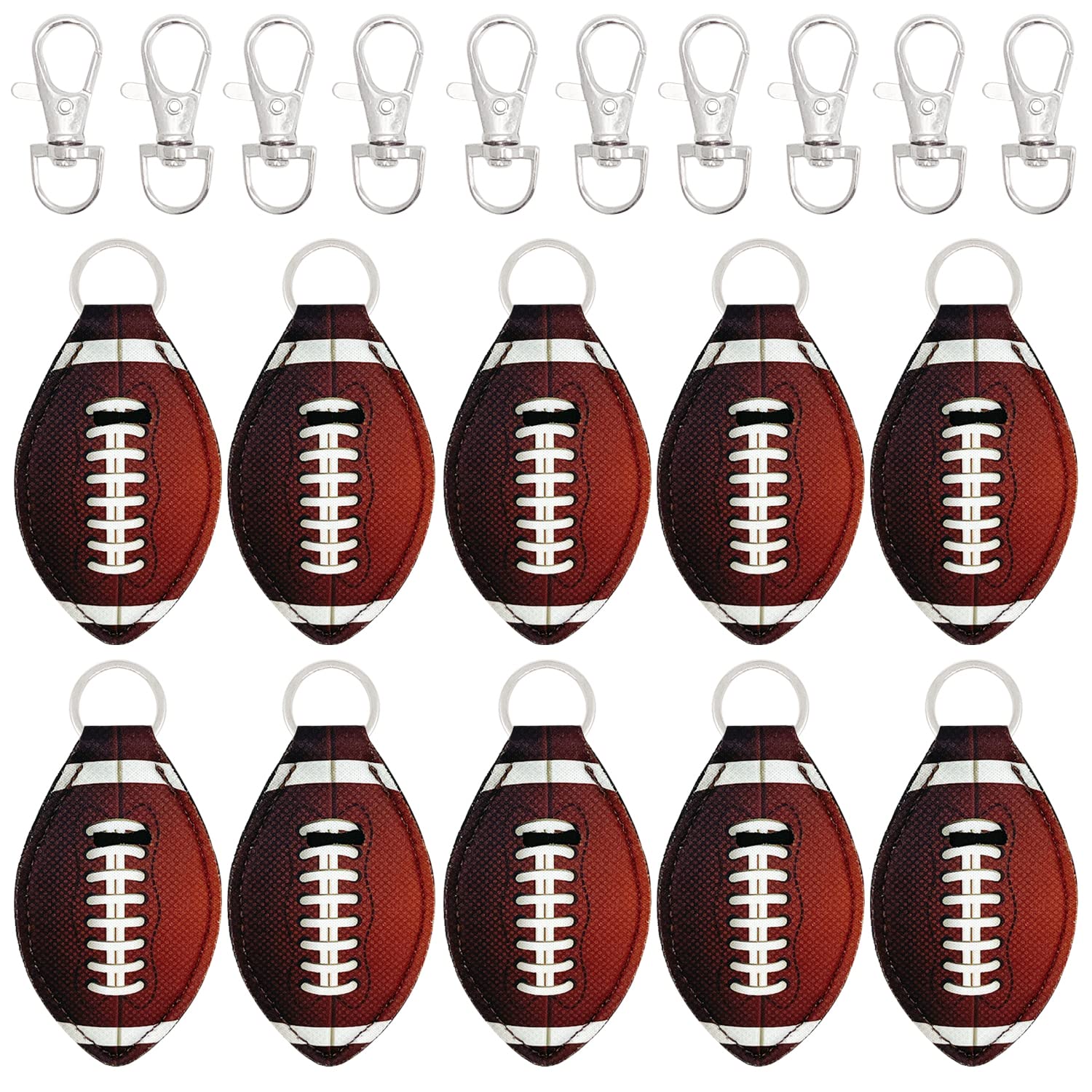 allydrew 10 Pack Chapstick Holder Keychain, Keyring for Lip Balm Lip Gloss Lipstick with 10 Pieces Metal Keyring Clasps, Footbal
