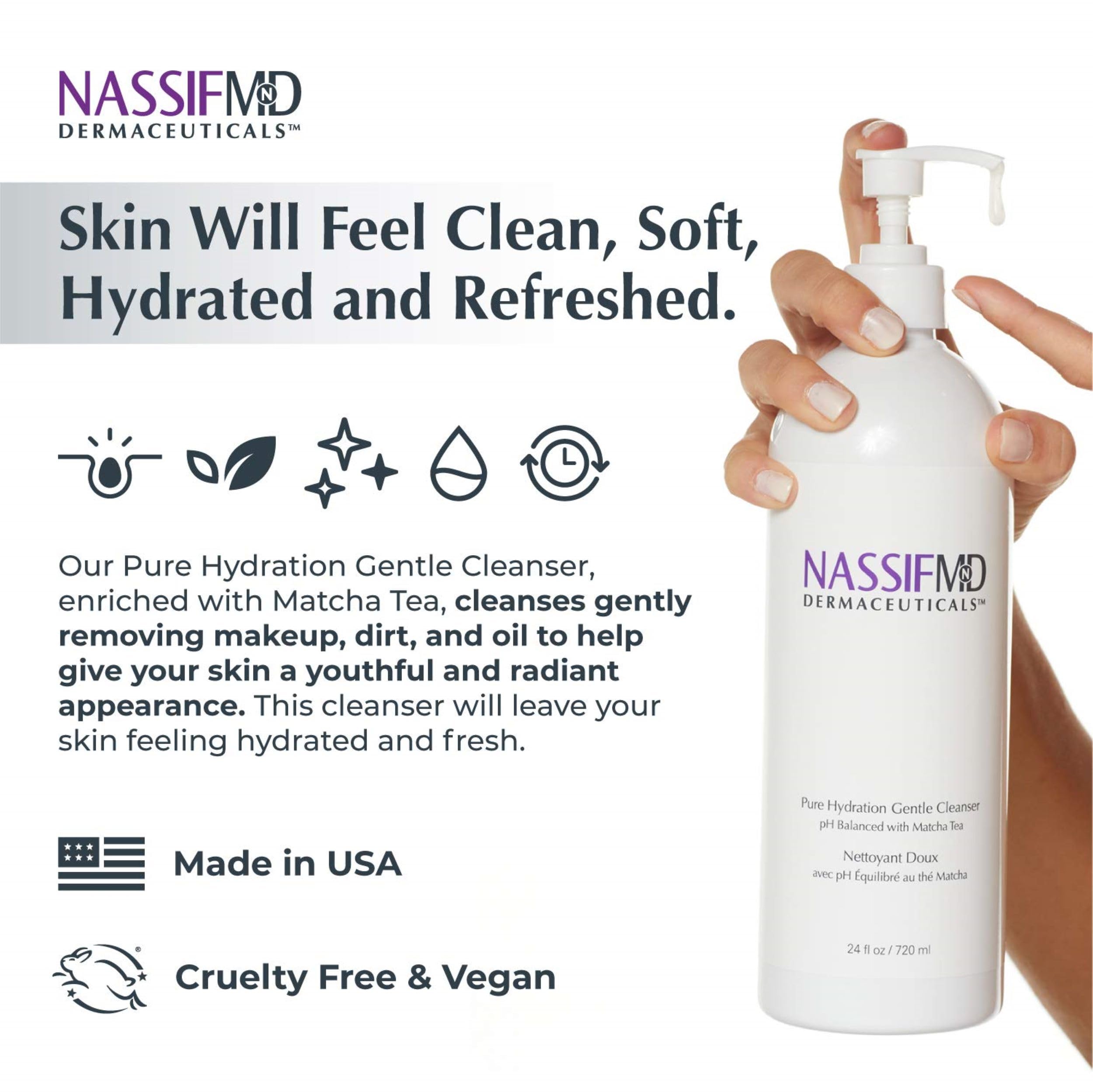 NASSIF MD Pure Hydration Facial Cleanser, Hydrating Face Cleanser with Vitamin C, Matcha Hemp Hydrating Cleanser (6oz)