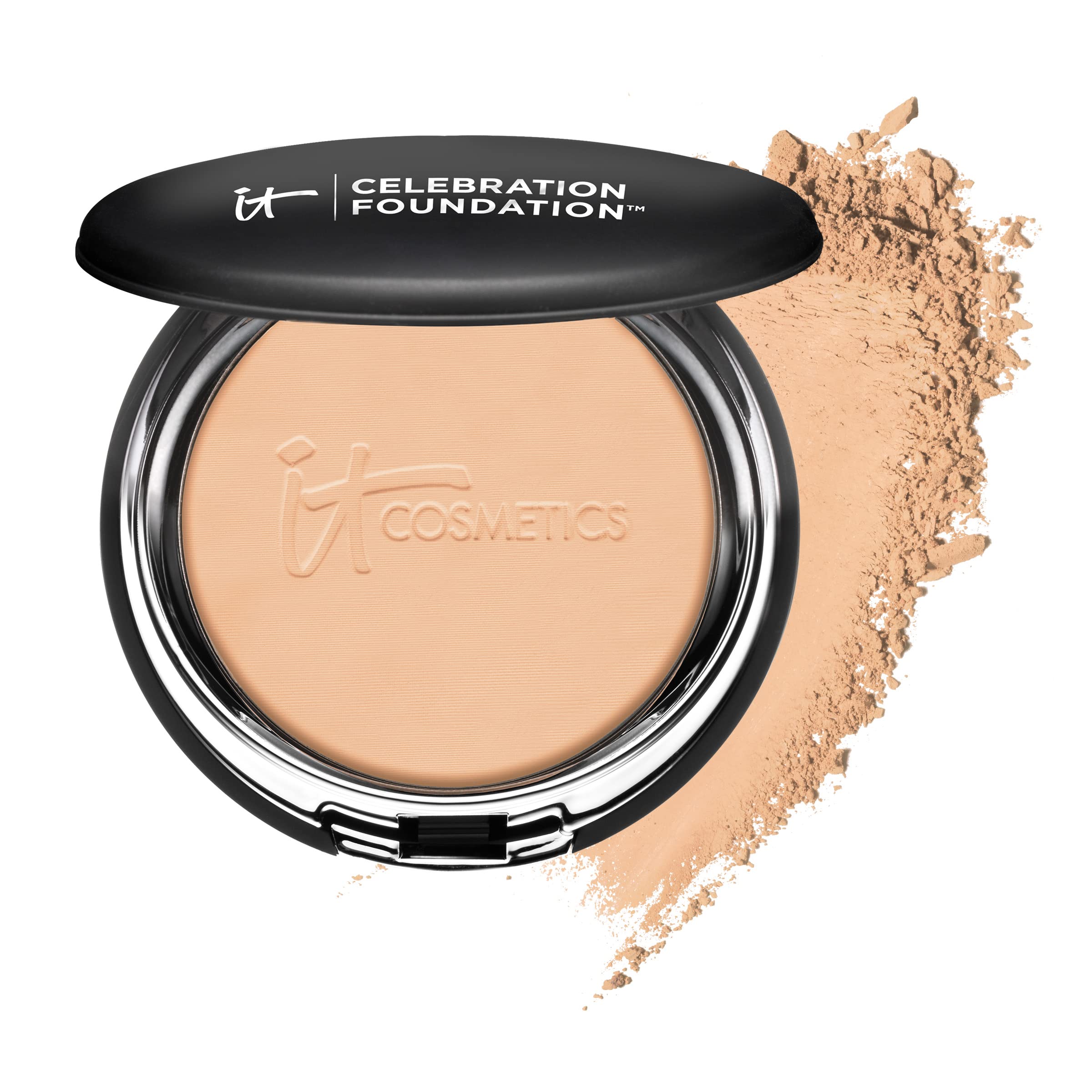 It Cosmetics Celebration Foundation, Medium Tan (W) - Full-Coverage, Anti-Aging Powder Foundation - Blurs Pores, Wrinkles & Impe