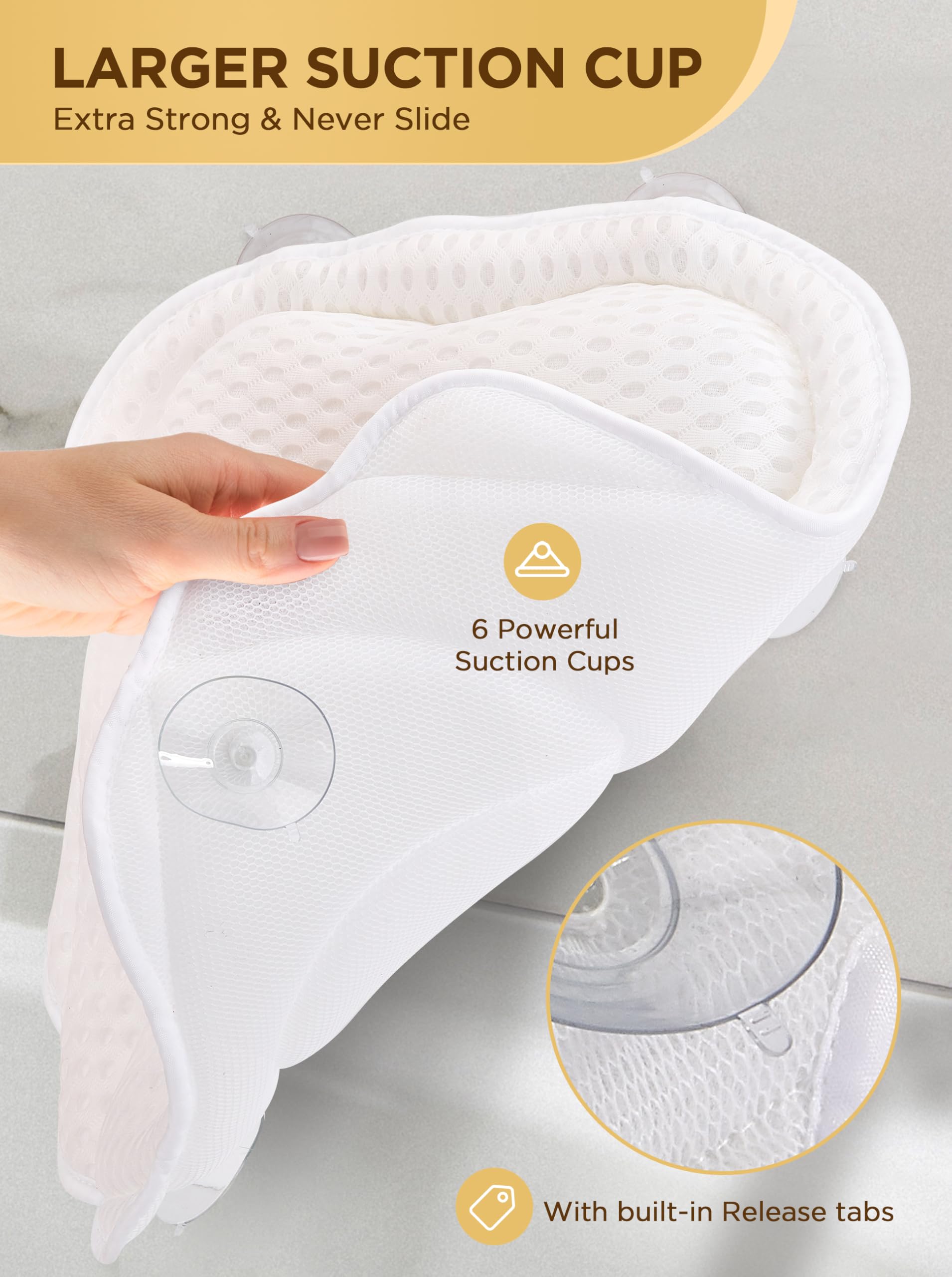 Bath Pillow Luxury Bathtub Pillow, Bath Pillows For Tub Neck And Back Support, Bath Tub Pillow Headrest With Soft 4D Air Mesh Fa