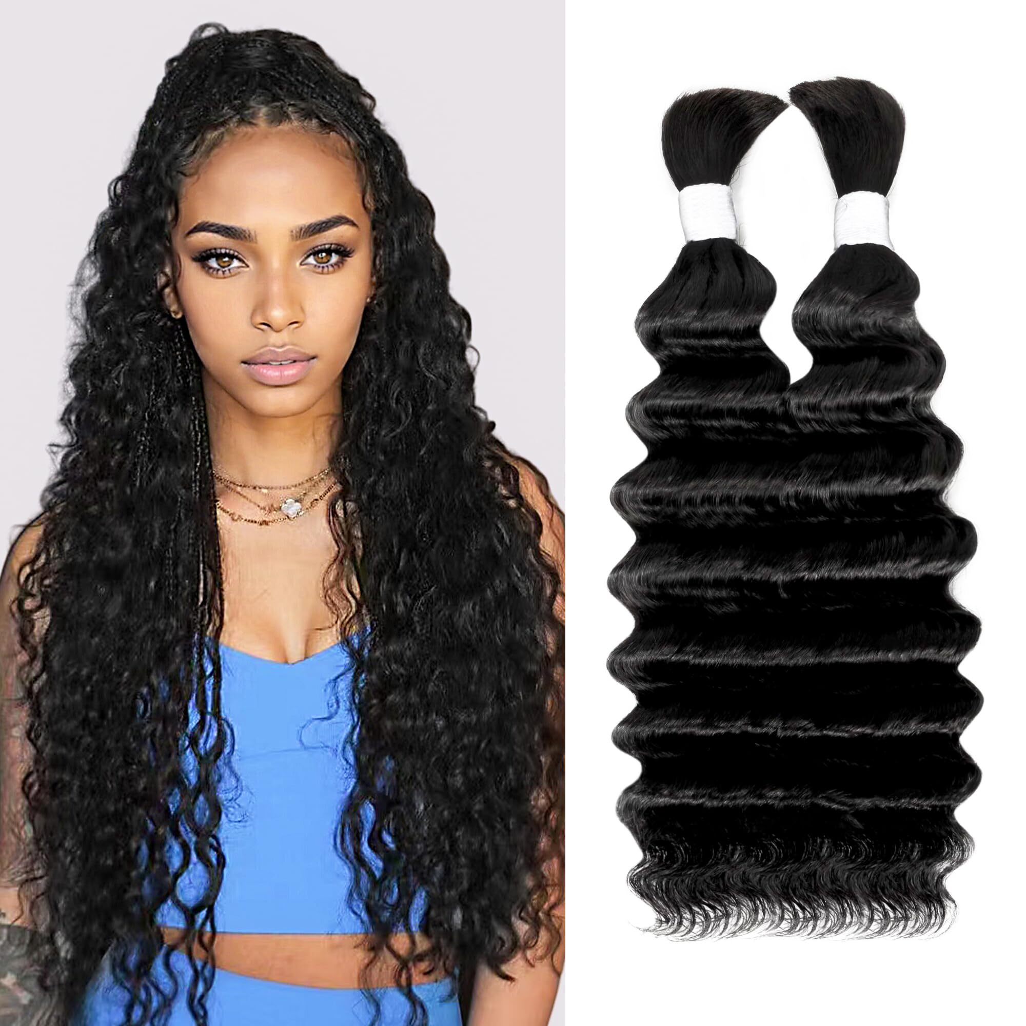 Deep Wave Bulk Human Hair for Braiding 10A Brazilian Curly Human Hair 100 percent Human Hair 2 Bundles No Weft micro Human Braid