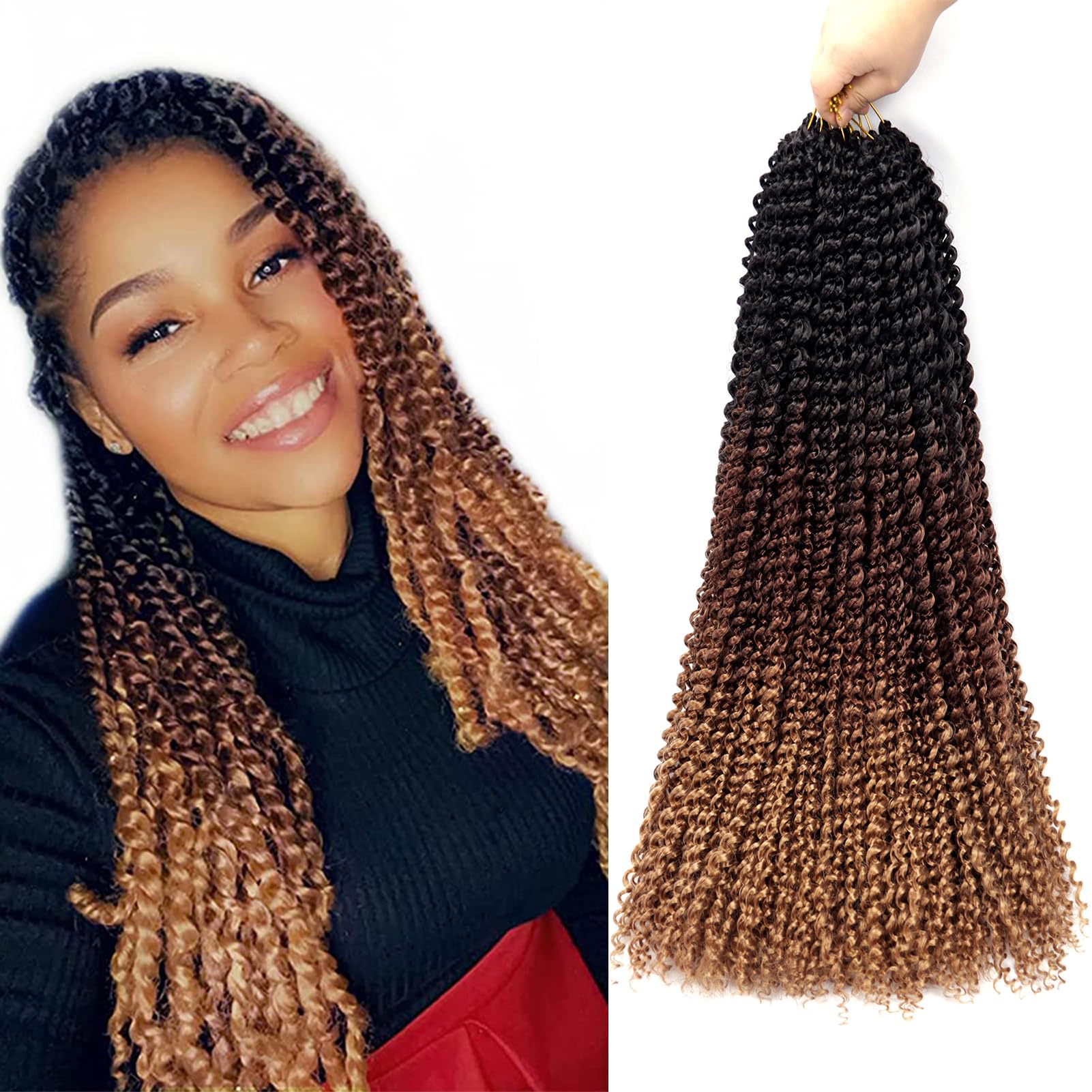 Dorsanee Ombre Passion Twist Hair 22 Inch 7 Packs Water Wave Crochet Hair Long Bohemian Curly Braiding Hair For Butterfly Locs,