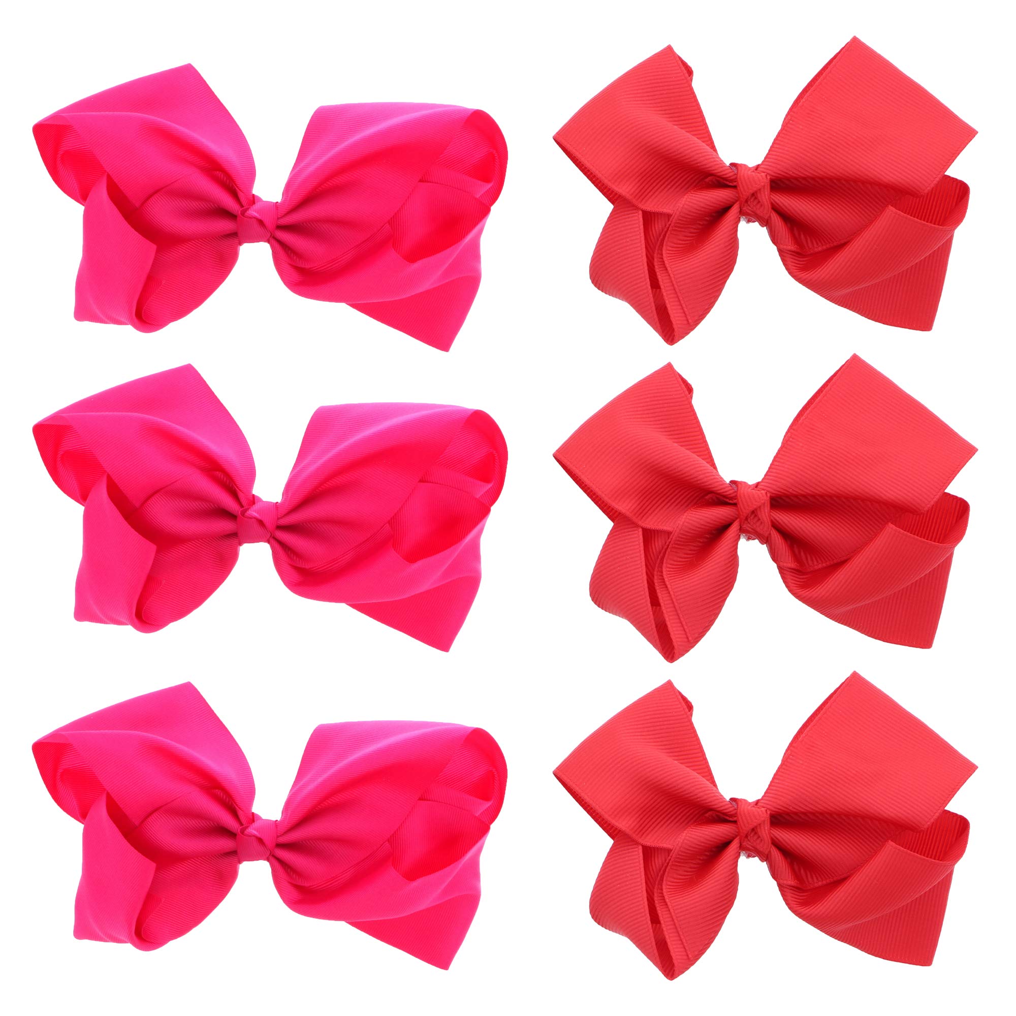 3 Inch Grosgrain Bow for Little Girls- Set of 6 (Red and Hot Pink)