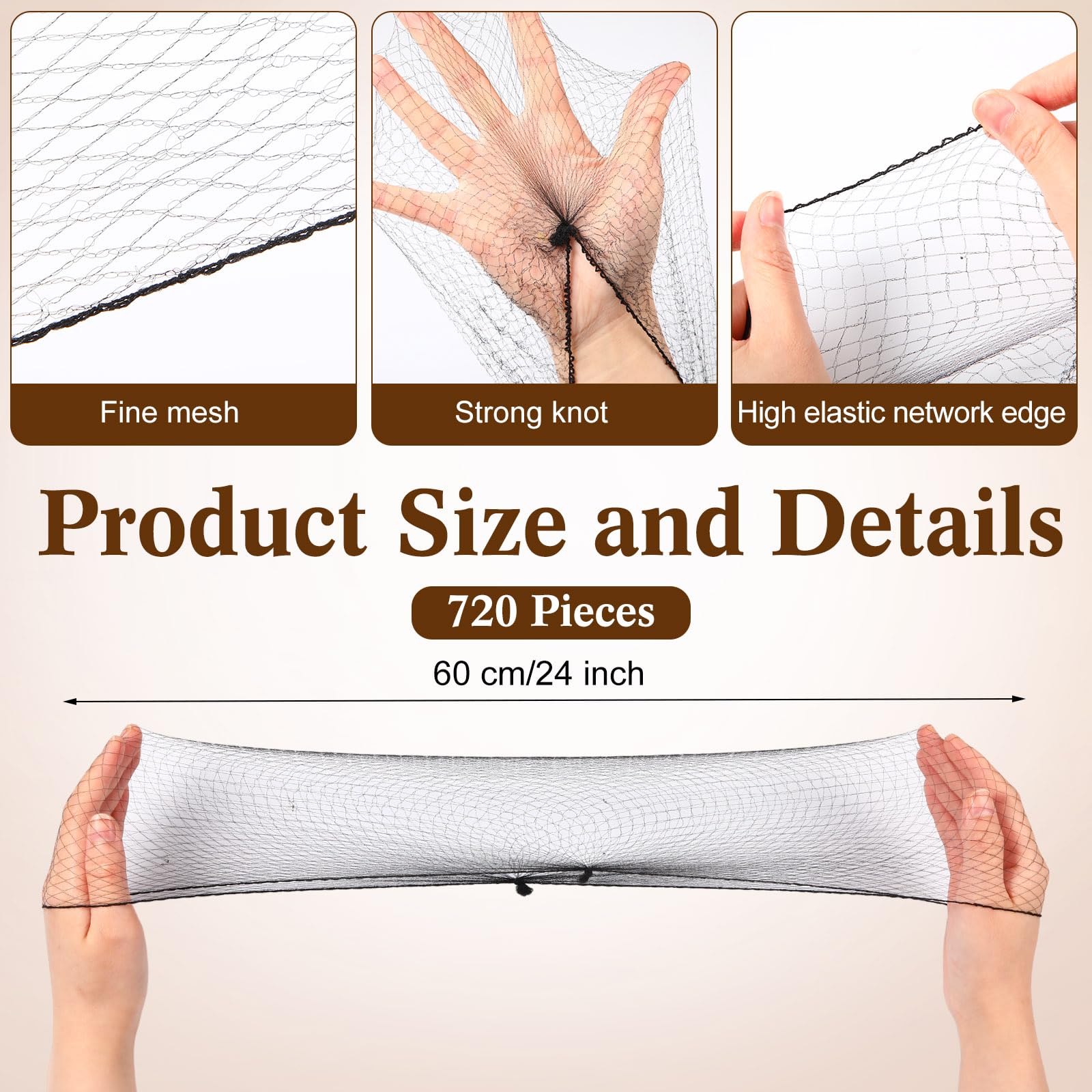 Yuxung 720 Pcs Mesh Hair Nets Bulk 24 Inches Black Elasticity Invisible Elastic Wig Nets Mesh Hairnets Hair Accessories for Wome