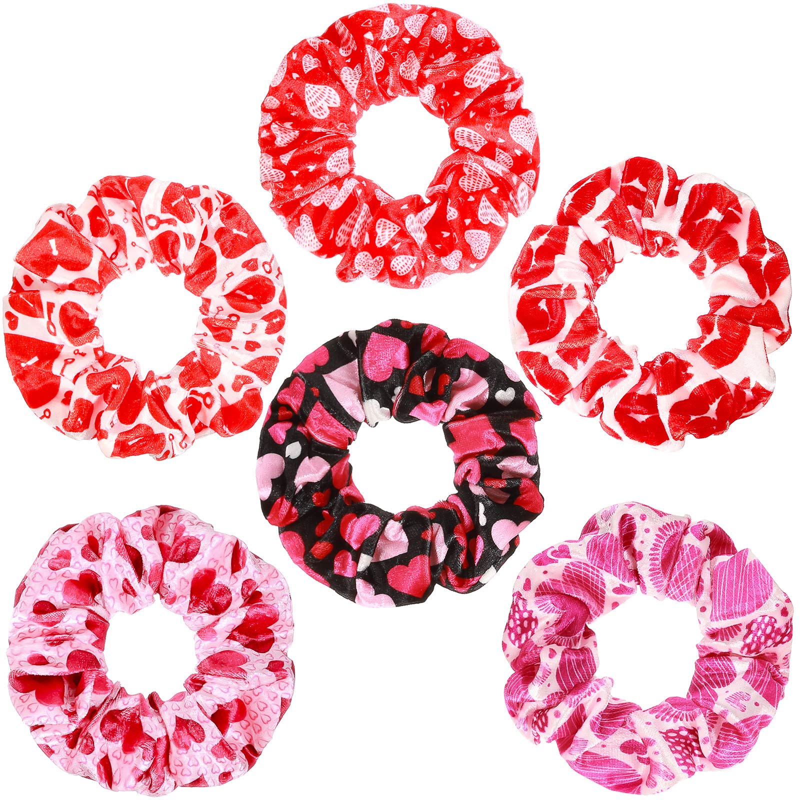 6 Pieces Valentine Hair Scrunchies Love Heart Hair Ties Hairs Rope Valentine Romantic Hairs Band Accessory Velvet Elastic Ponyta
