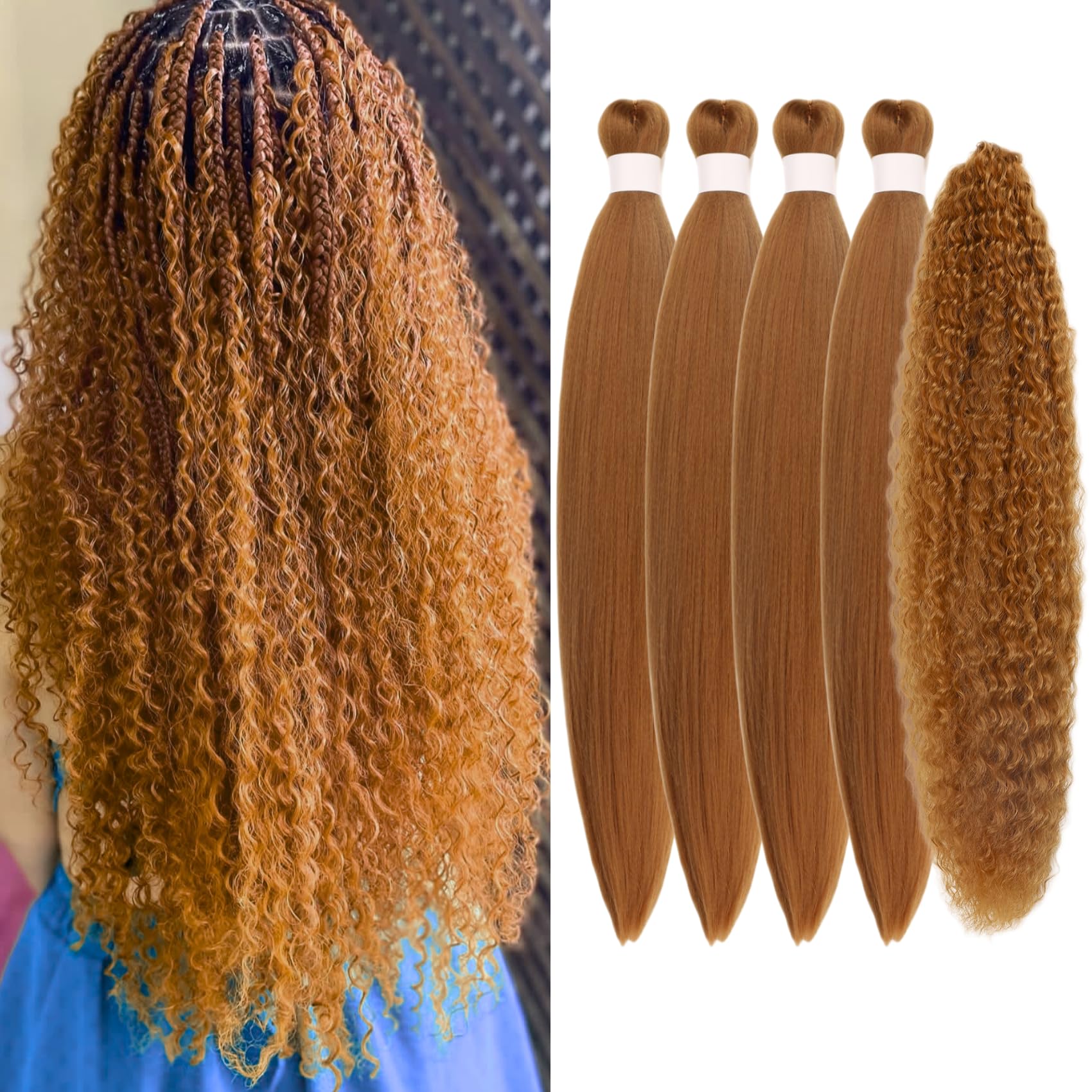 Honey Blonde Braiding Hair Pre stretched Boho Hair for Mermaid Braiding Hair Extensions Micro Curl Boho Braids Curly Crochet Boh