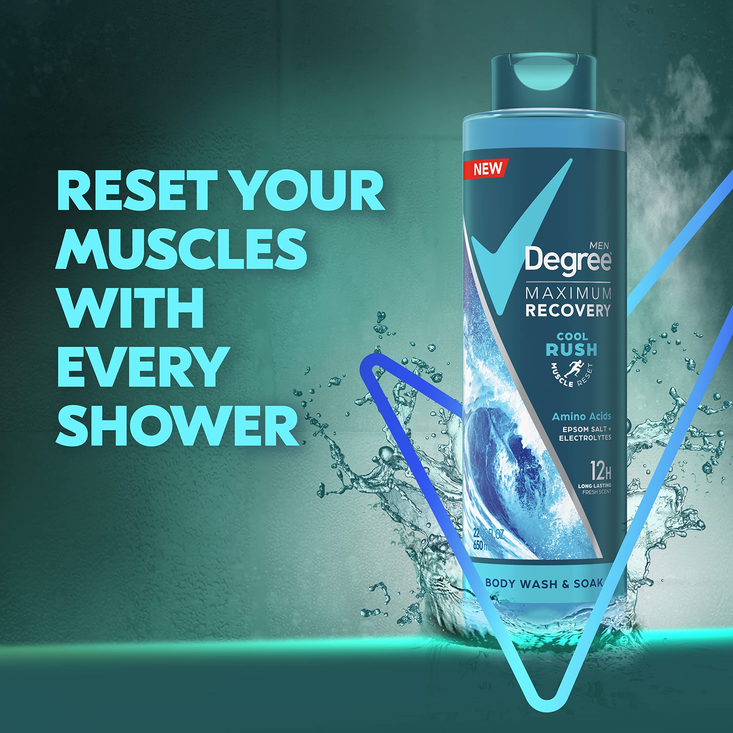 Degree Men Maximum Recovery Body Wash & Soak For Post-Workout Recovery Skincare Routine Cool Rush + Epsom Salt + Electrolytes Ba