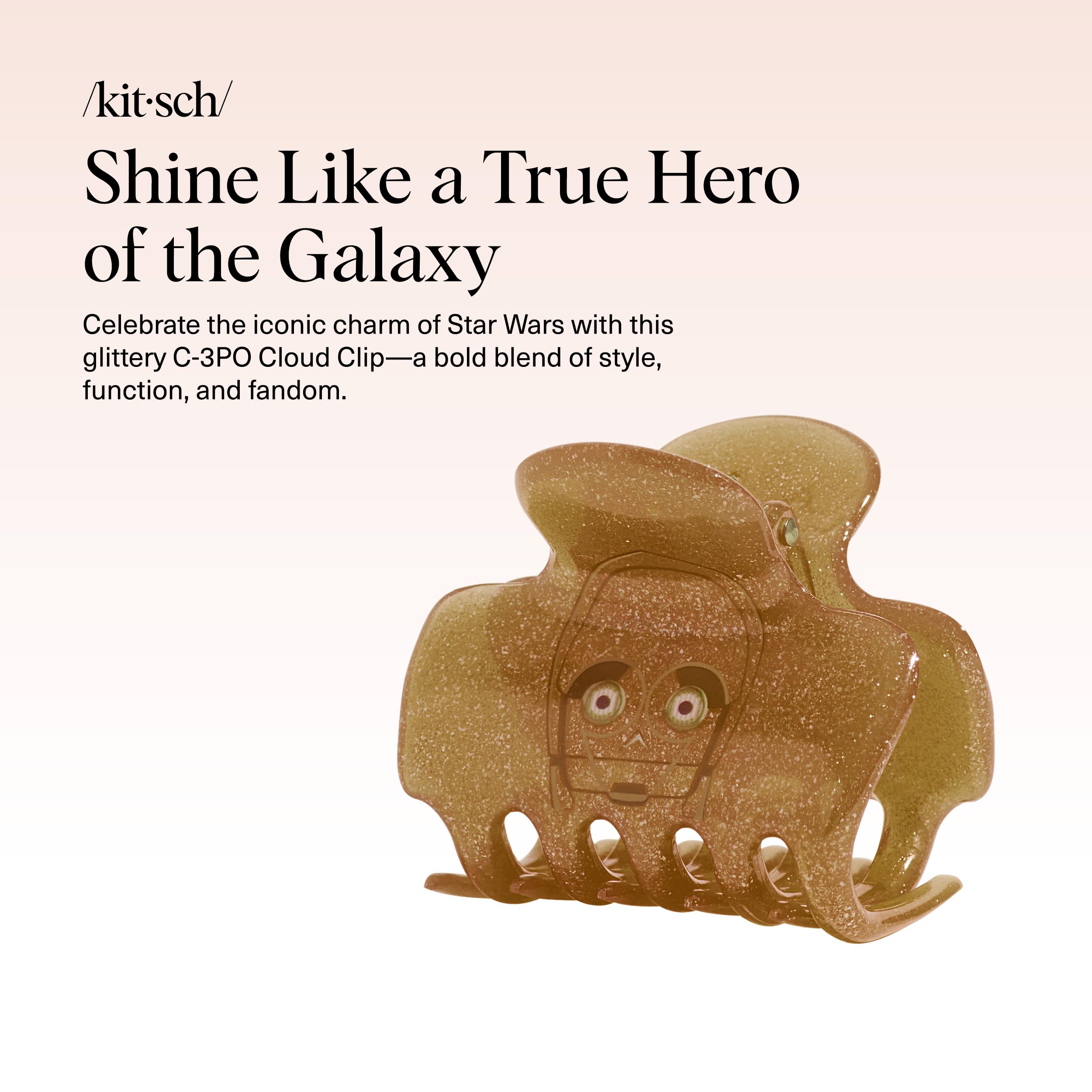 Kitsch x Star Wars C-3PO Glitter Hair Clip for Women - Golden Droid Galaxy-Inspired Claw Clip | Eco-Friendly Recycled Plastic, S