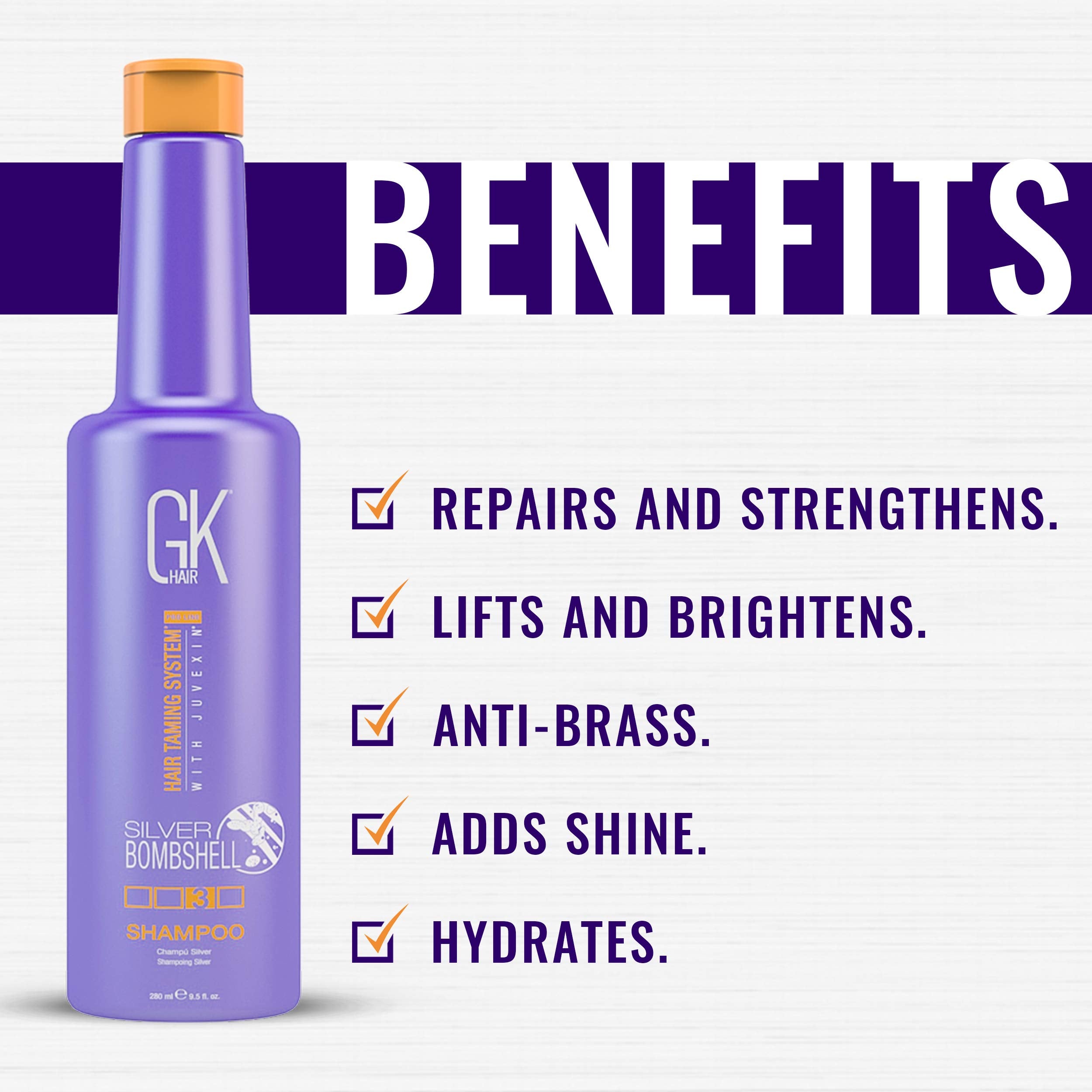 Gk Hair Global Keratin Silver Bombshell Purple Shampoo (9.5 Fl Oz/280Ml) For Blonde, Platinum, Ash, Silver & Gray Hair Moisturiz