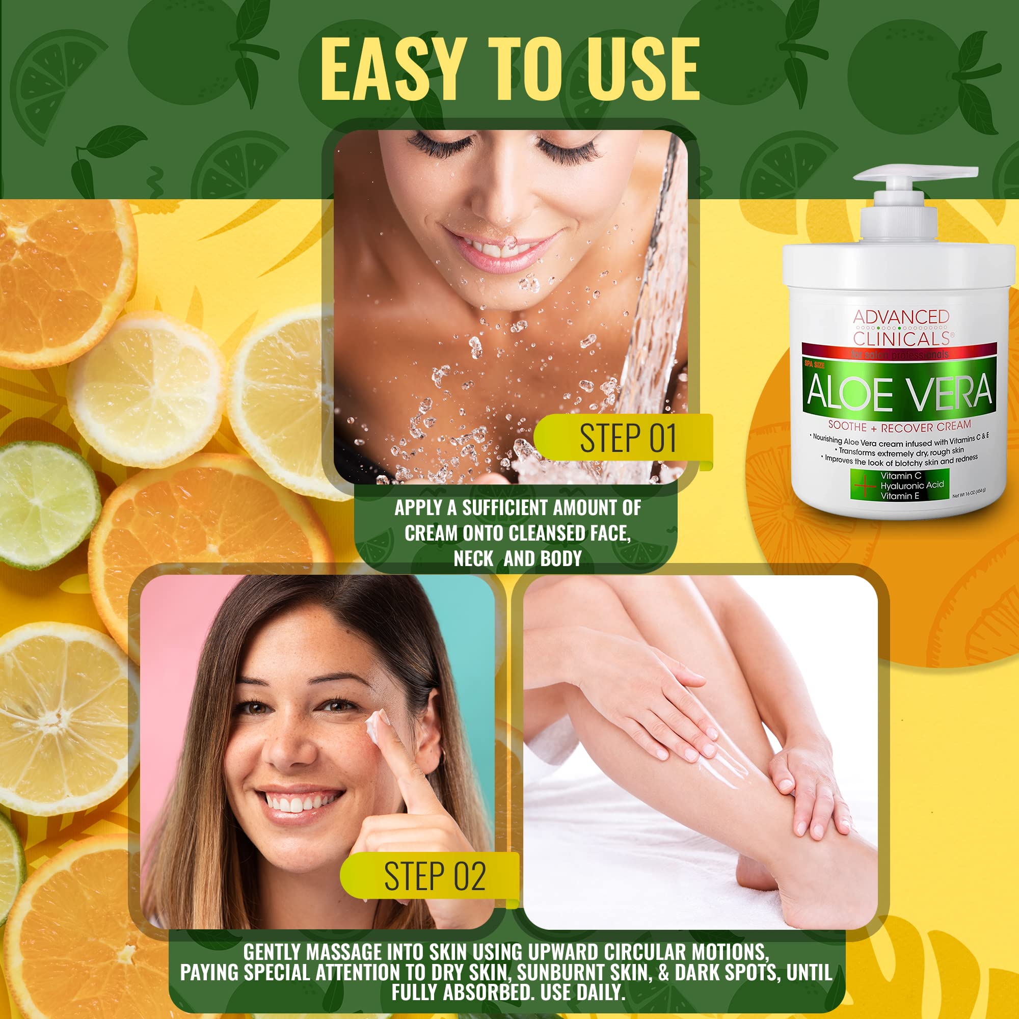 Advanced Clinicals Aloe Vera Lotion For Sun Burn Recovery | After Sun Body Lotion With Vitamin C + Hyaluronic Acid | Damaged Ski
