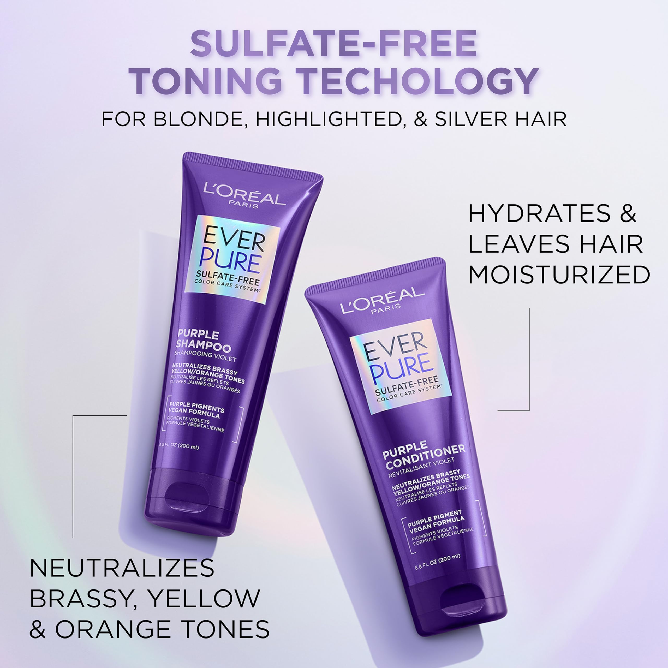 Loral Paris Everpure Sulfate Free Brass Toning Purple Shampoo For Blonde, Bleached, Silver, Or Brown Highlighted Hair, 23Fl; Oz