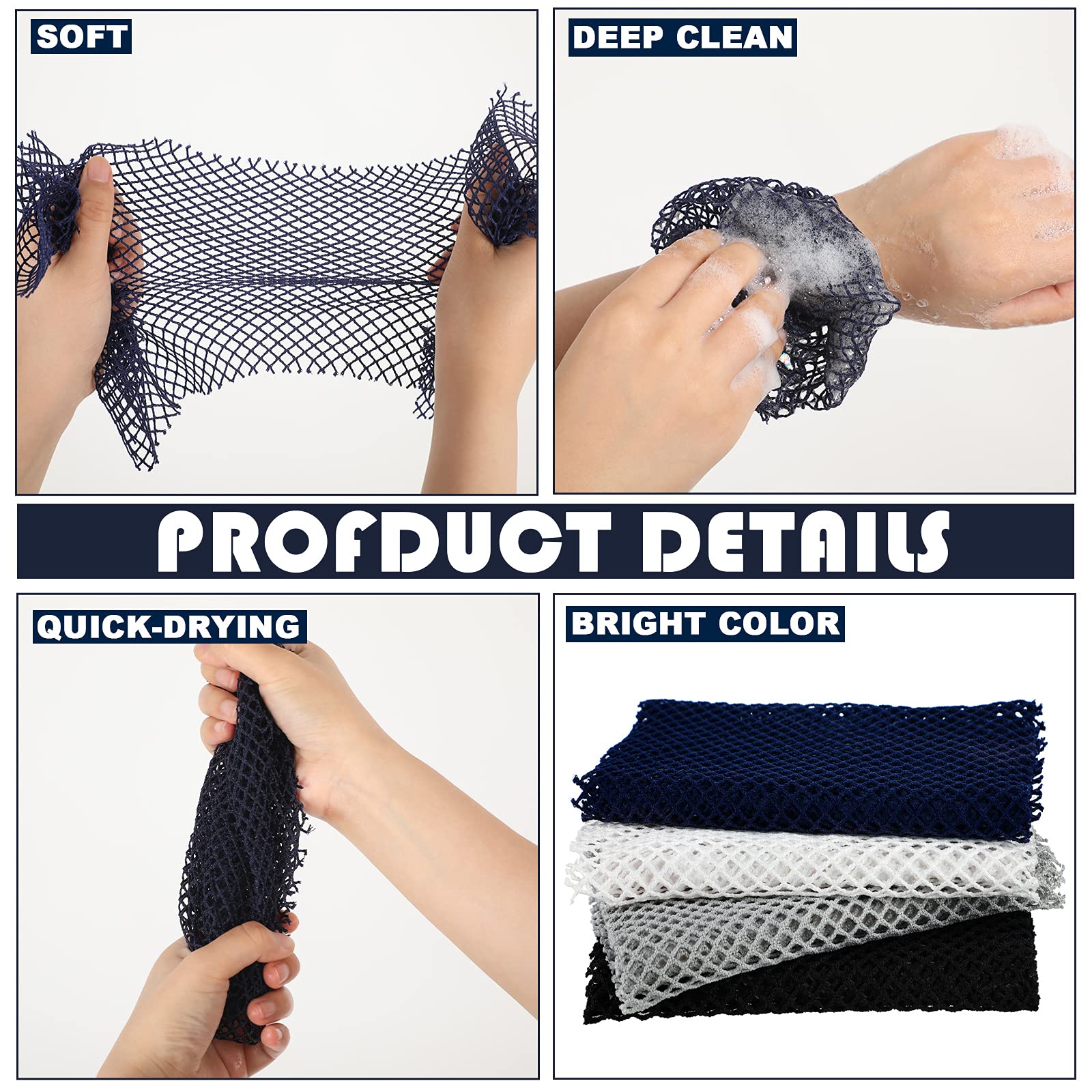 4 Pieces African Net Bath Net Sponge Body Exfoliating Polyester Cleaning Shower Body Scrubber Back Scrubber Exfoliating Wash Bat