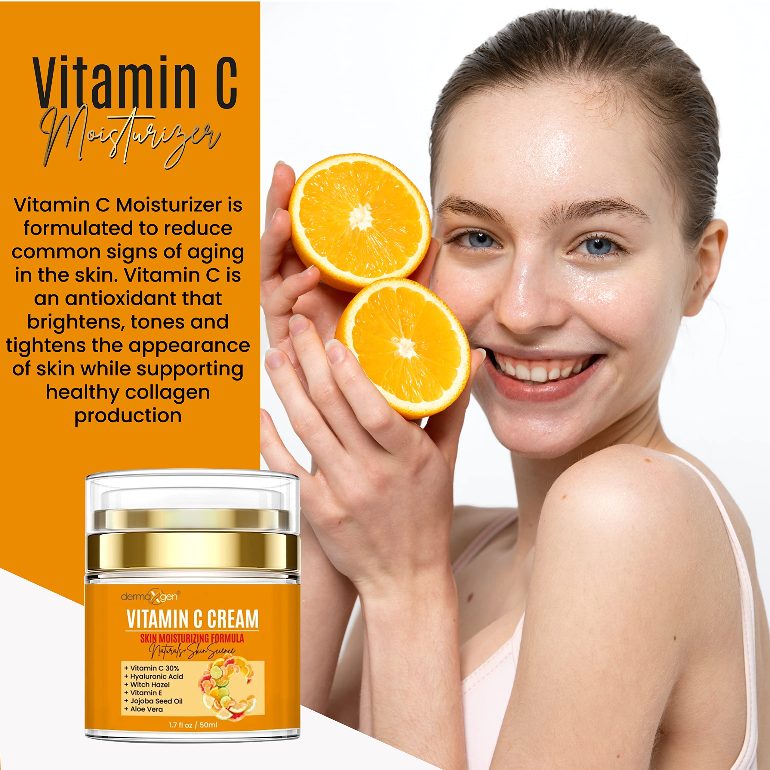 Vitamin C Moisturizing Cream - Organic Glowing Skin Anti-Aging, Rejuvenating, Boosting Collagen Hydrating for Dull, Dry & Sensit