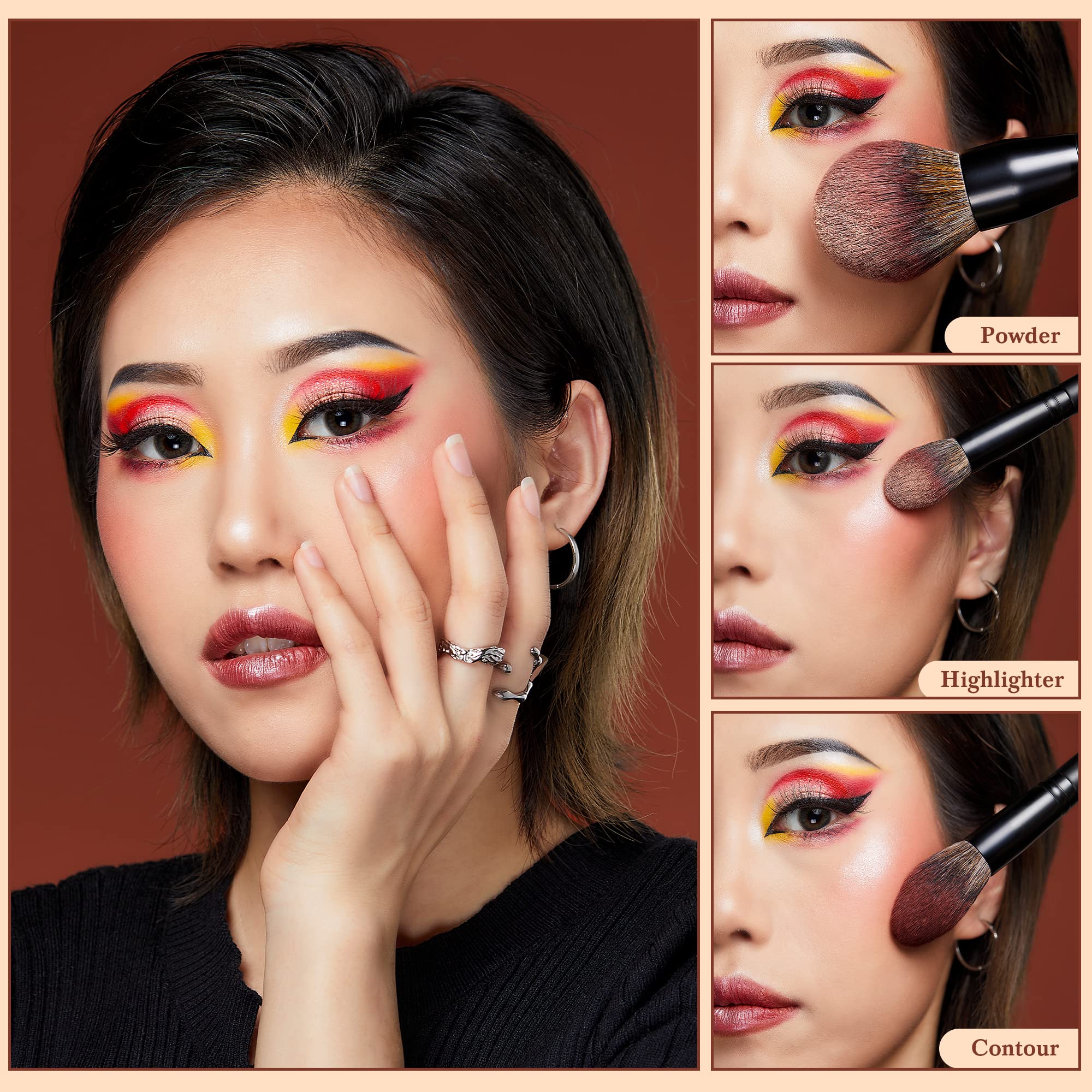 Jessup Large Face Makeup Brushes 3Pcs, Premium Synthetic Powder Contour Highlighter Brush, Phantom Black T274