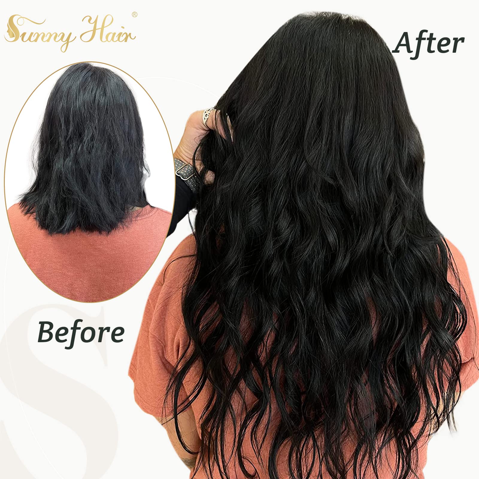 [Keep Texture] Sunny Nano Human Hair Extensions Black Nano Hair Extension Beads Jet Black Hair Extensions Nano Ring Natural-look
