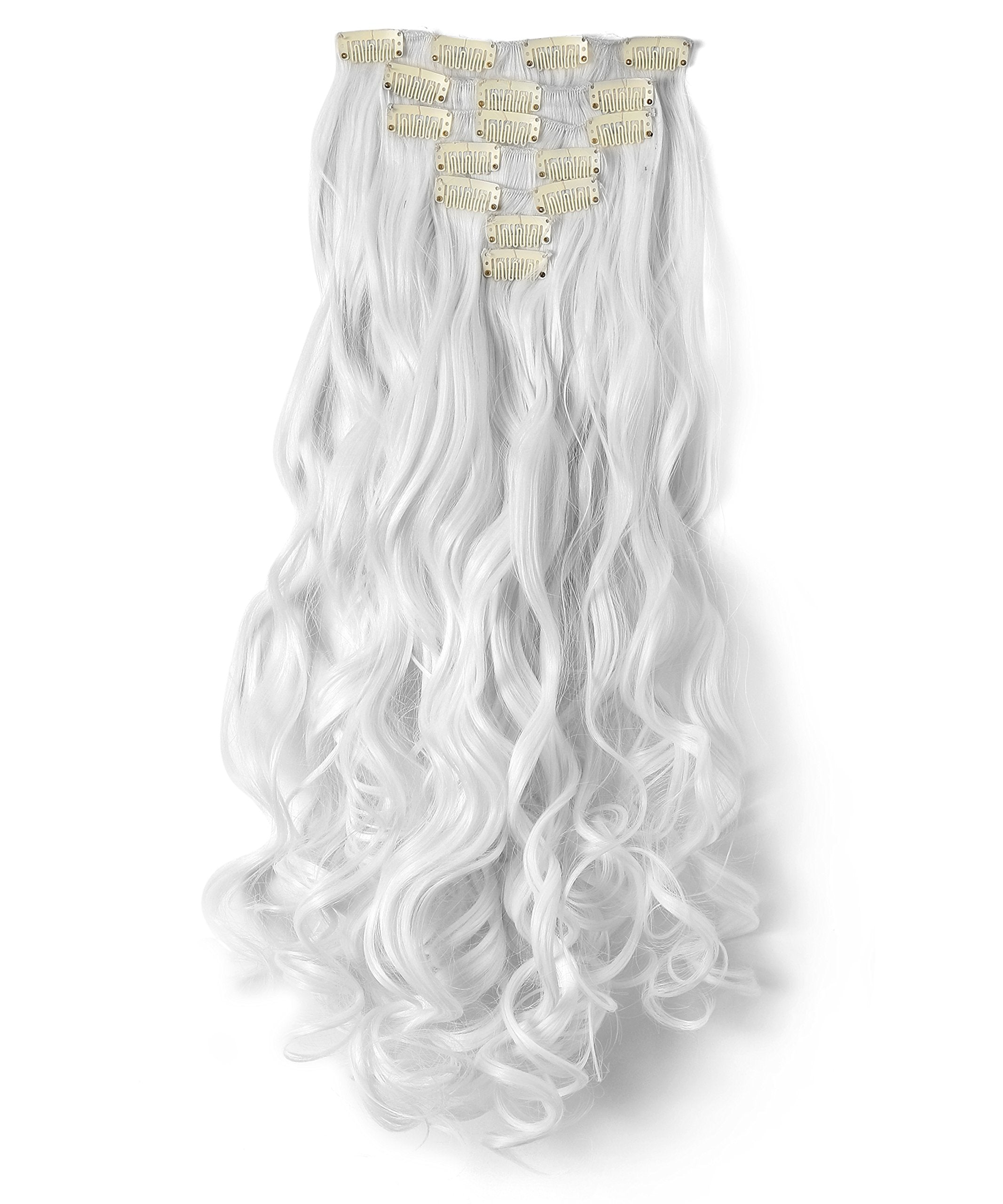 Onedor 20'' Curly Full Head Clip in Synthetic Hair Extensions 7pcs 140g (1001#- White)