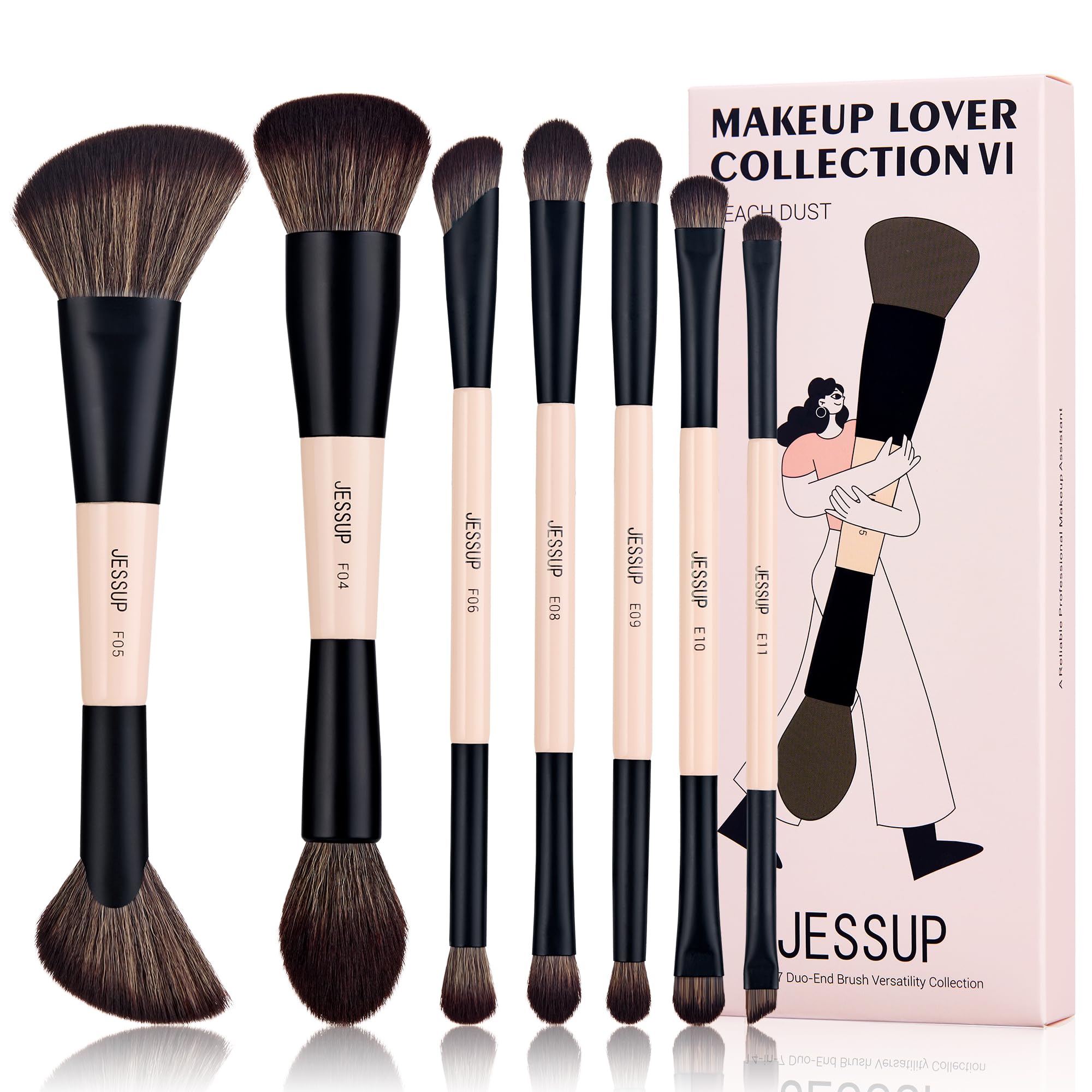 Jessup Makeup Brushes Set 7Pcs Double Sided Makeup Brushes For Foundation Concealer Blush Eyeshadow Contour Bronzer Powder Blend
