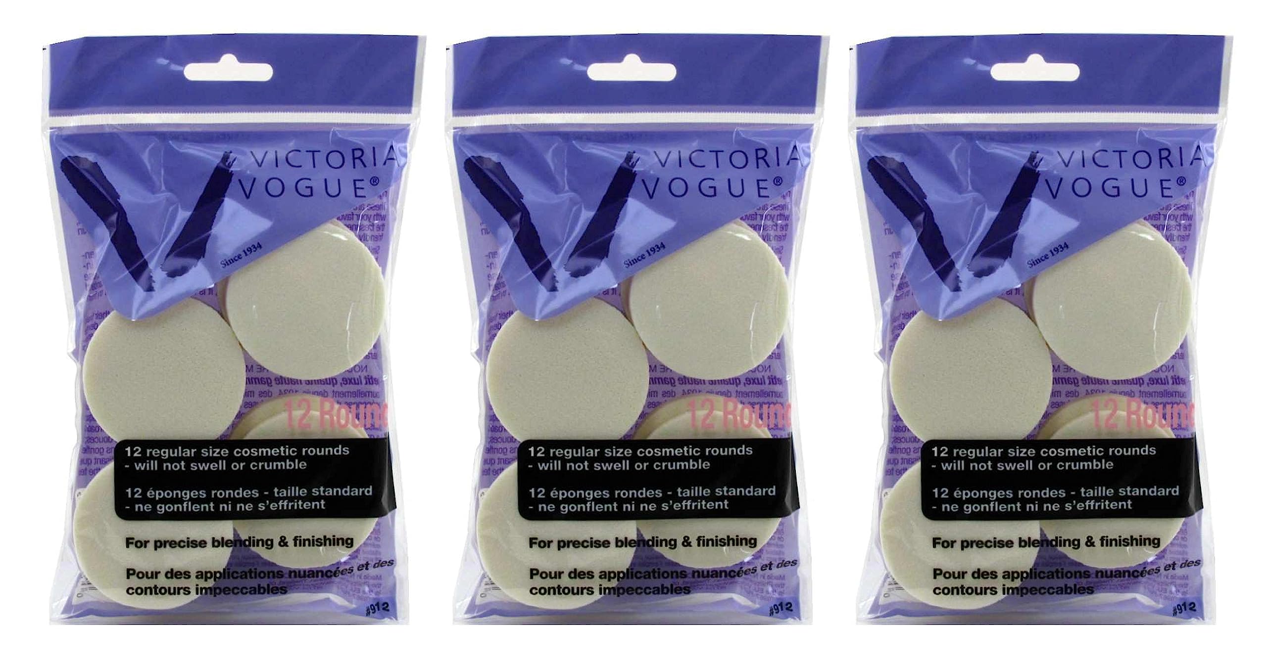 Victoria Vogue Cosmetic Rounds Latex 12S Regular Size (3 Pack)