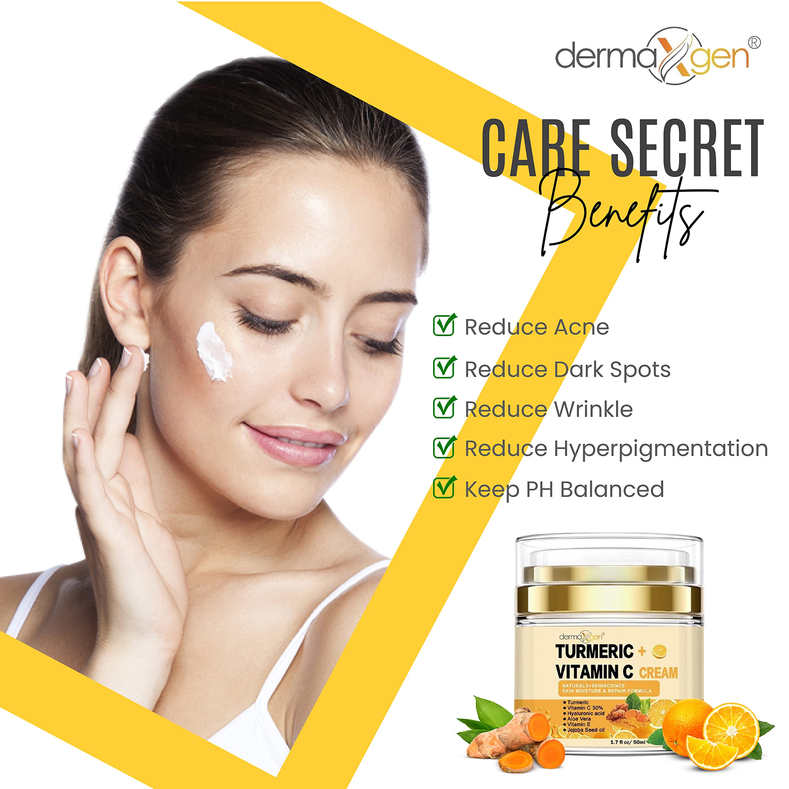 Dermaxgen Turmeric Face Cream + 30% Vitamin C Glow Boosting Moisturizer & Skin Repairing, Hydrating With Organic Ingredients Ant