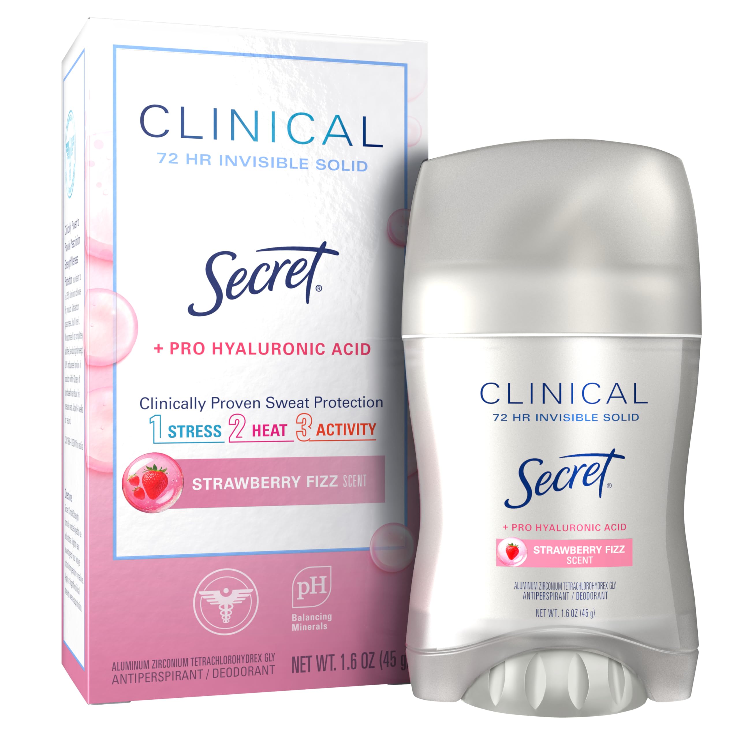 Secret Clinical Strength Antiperspirant Deodorant for Women, 3X Stress Protection, 72hr Sweat & Odor Protection, Pro-Hyaluronic 