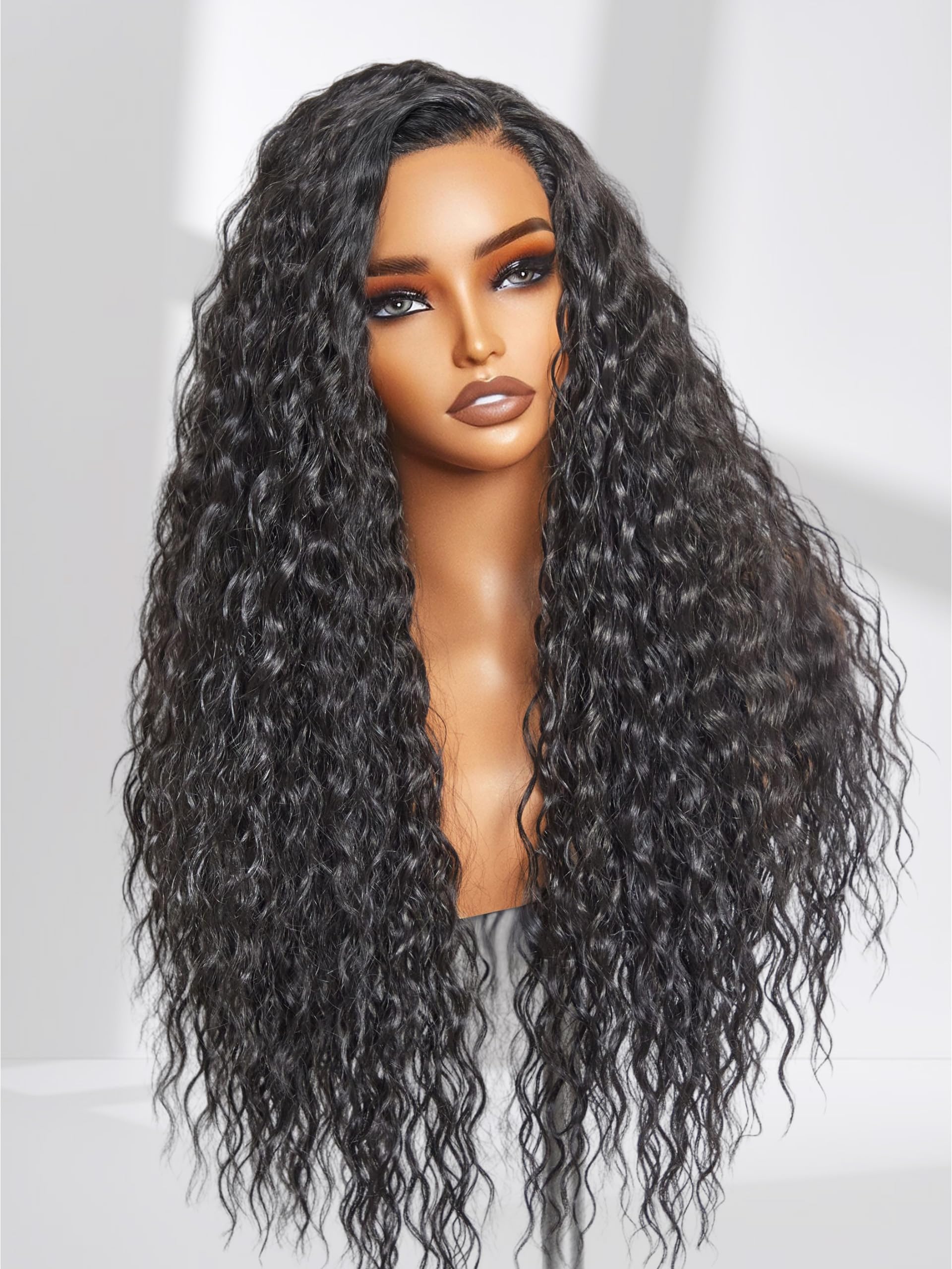 Gorgius Glueless Water Wave Lace Front Wig Bohemian Synthetic Curly Wig Pre Cut Side Part Closure Wig With Natural Hairline 28 I