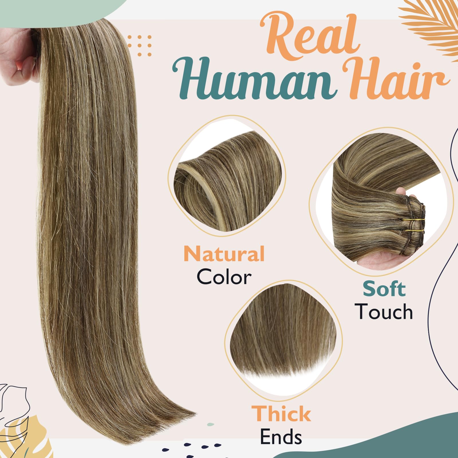 Ve Sunny Clip In Hair Extensions Highlights Human Hair Clip In Extensions Dark Brown With Caramel Blonde Highlights Clip On Hair