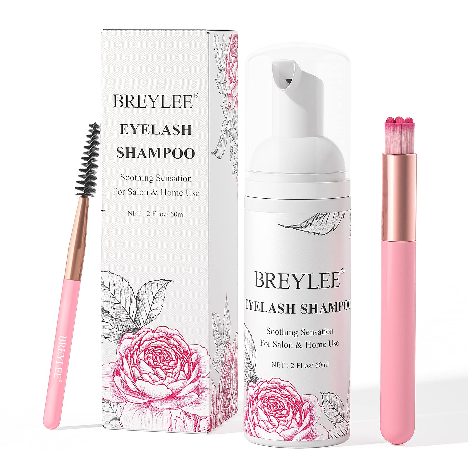 BREYLEE Eyelash Extension cleanser, Eyelash Extension Shampoo Eyelash Extension Foam & Brushes Eyelid cleanser for Makeup Remove