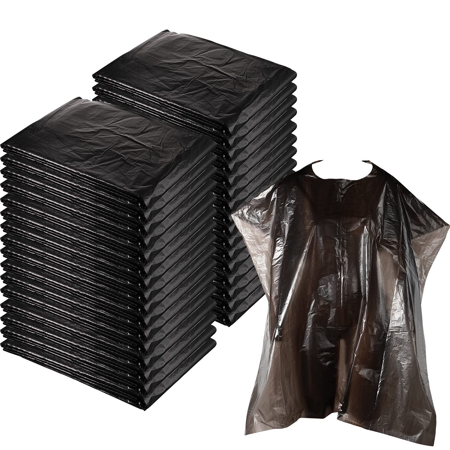 100 Disposable Salon Cape Waterproof Hair Dye Cutting Coloring Apron Shawl Barber Shampoo Cape (Black, 51.2 X 36.2 Inch)