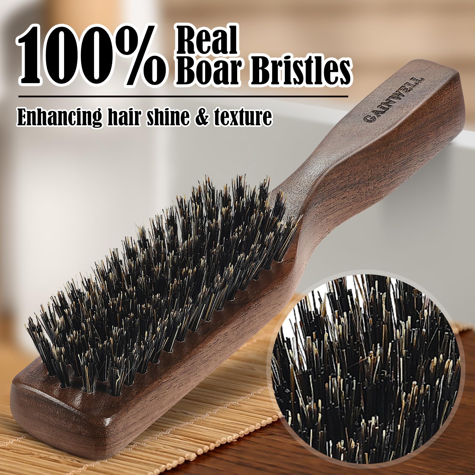 GAINWELL Men's Wild Boar Bristle Hair Brush - Stiff Bristles, Black Walnut Handle, Ideal for Thick Hair, 1 Count