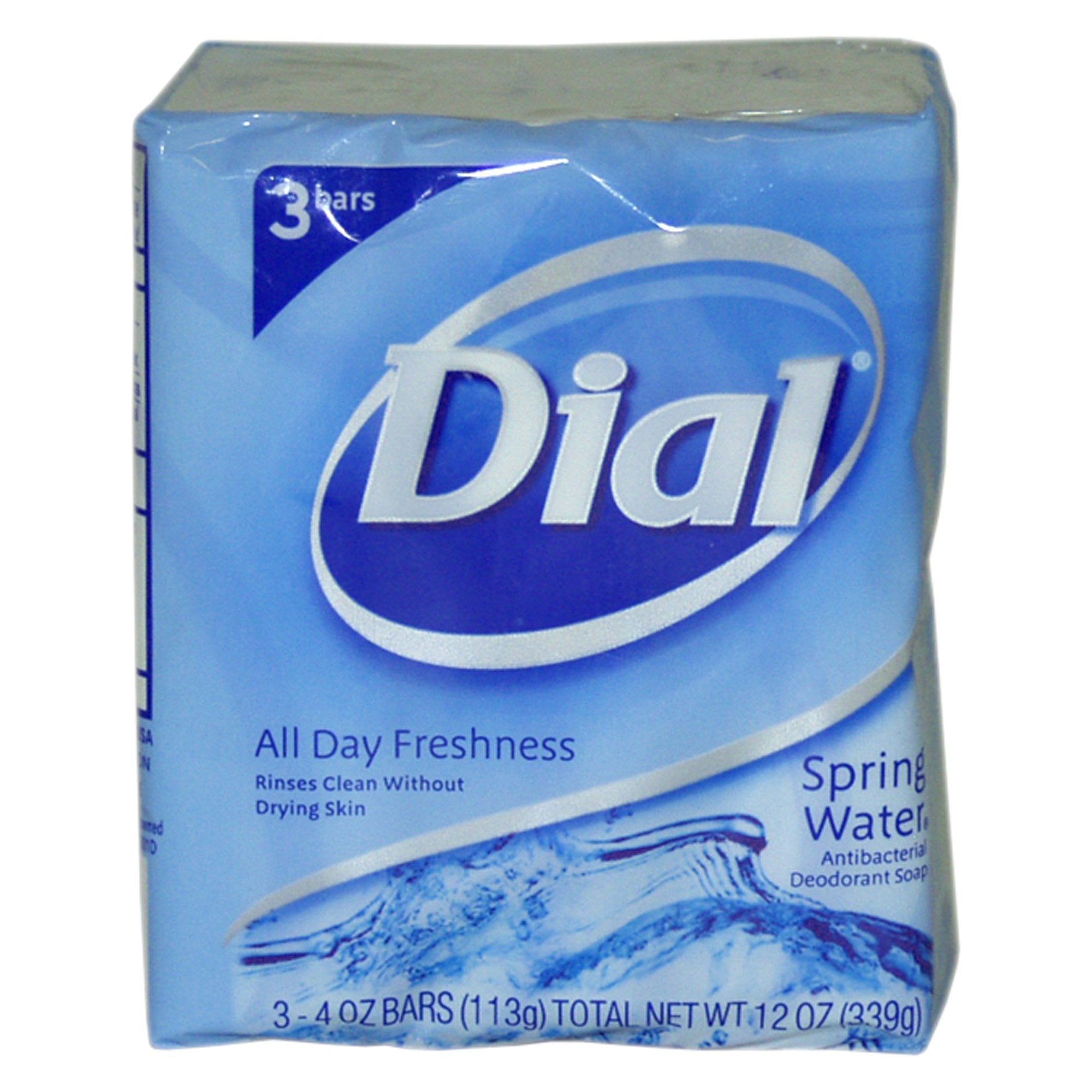 Dial Antibacterial Soap Bars, Spring Water, 4 Oz Bars, 3 Ea
