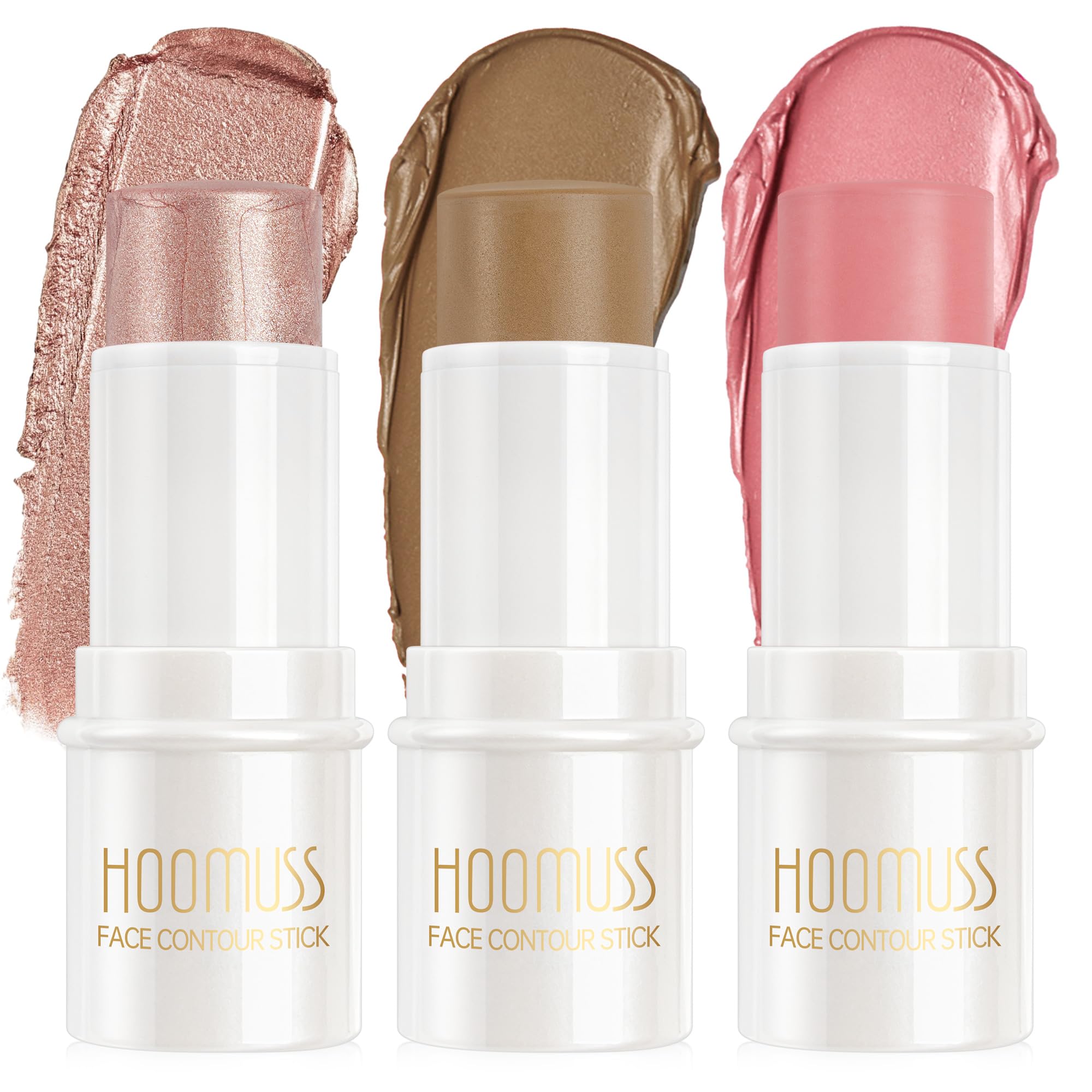 3Pc Cream Contour Stick Makeup, Hightlighter Makeup + Bronzer Stick + Cream Blush, Waterproof Cream Contouring Pen Non Stick Non