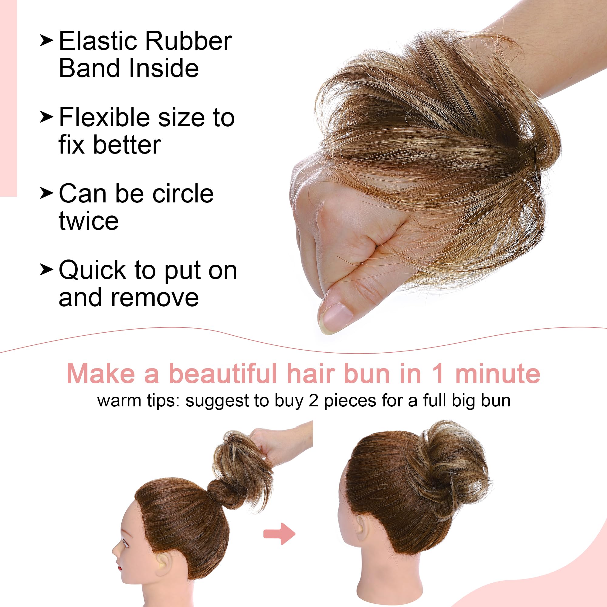 Sego Human Hair Messy Bun Hair Piece Scrunchies Real Human Hair Natural Wavy Smoothed Updo Hairpieces Donut Chignon Ponytail Ext