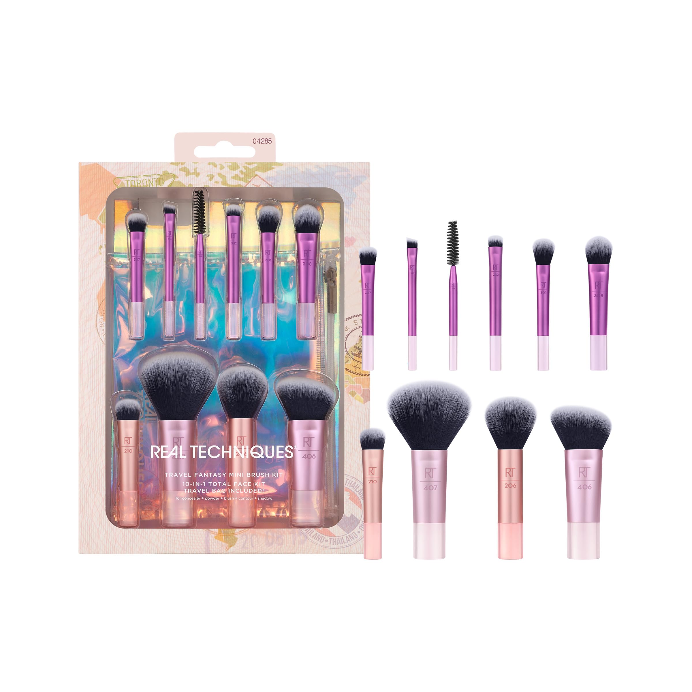 Real Technique Travel Fantasy Mini Brush Kit, Makeup Brushes For Eyeshadow, Highlight, Contour, Powder, & Concealer, Mini Sized