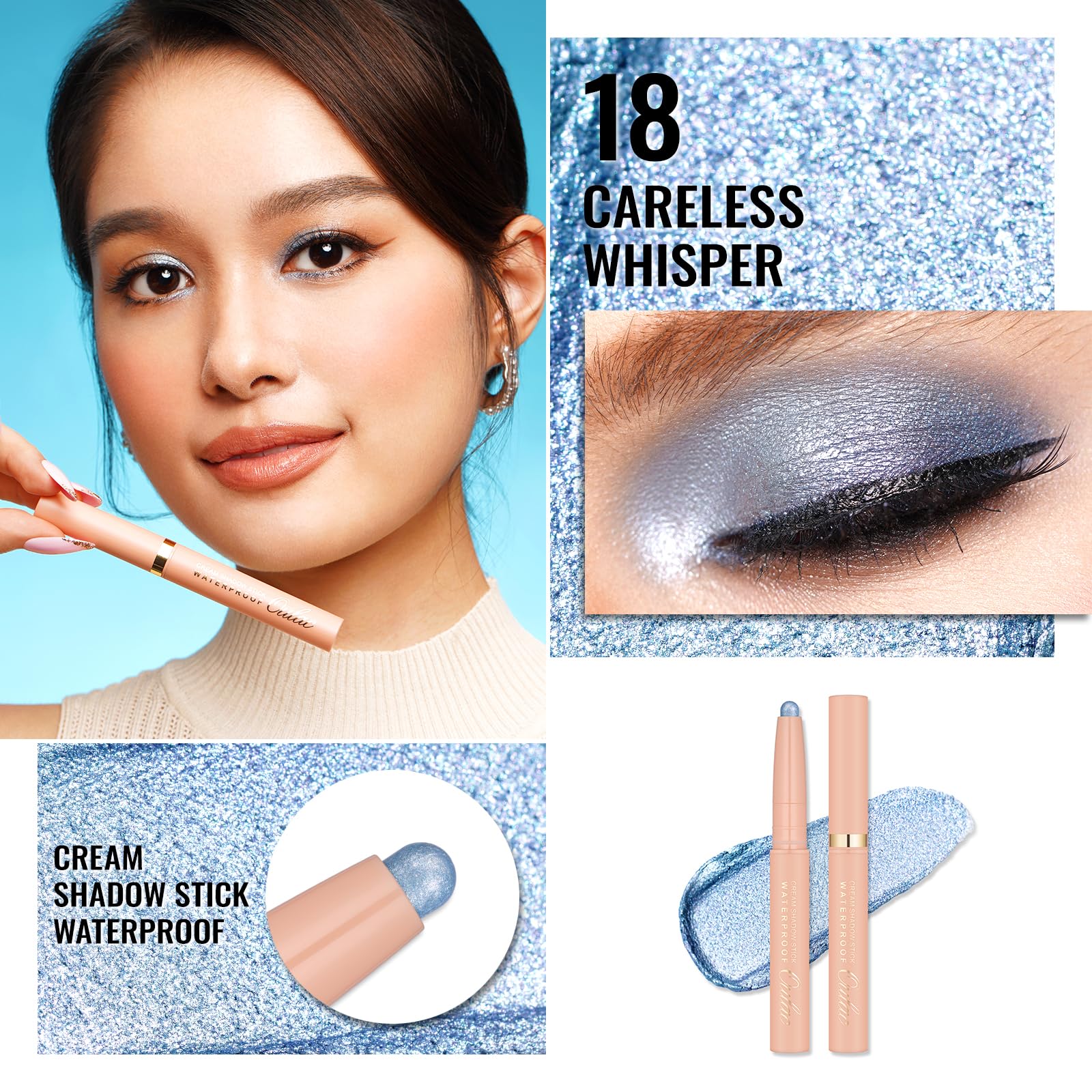Oulac Waterproof Eye Shadow Stick Smooth And Long Lasting, Shimmering Glitter Finish, Blendable Eyes Makeup, Vegan & Cruelty-Fre