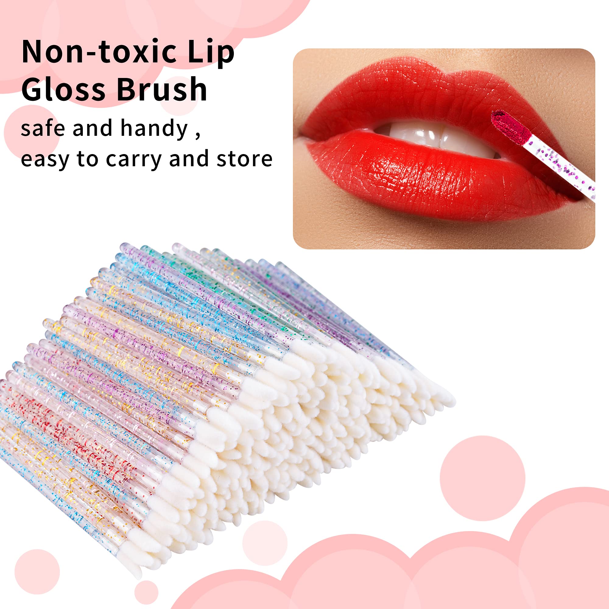 300Pcs Glitter Crystal Lip Brush, Disposable Crystal Lip Brushes Tool Kits Lip Gloss Applicators Make Up Brush Lipstick Gloss Wa