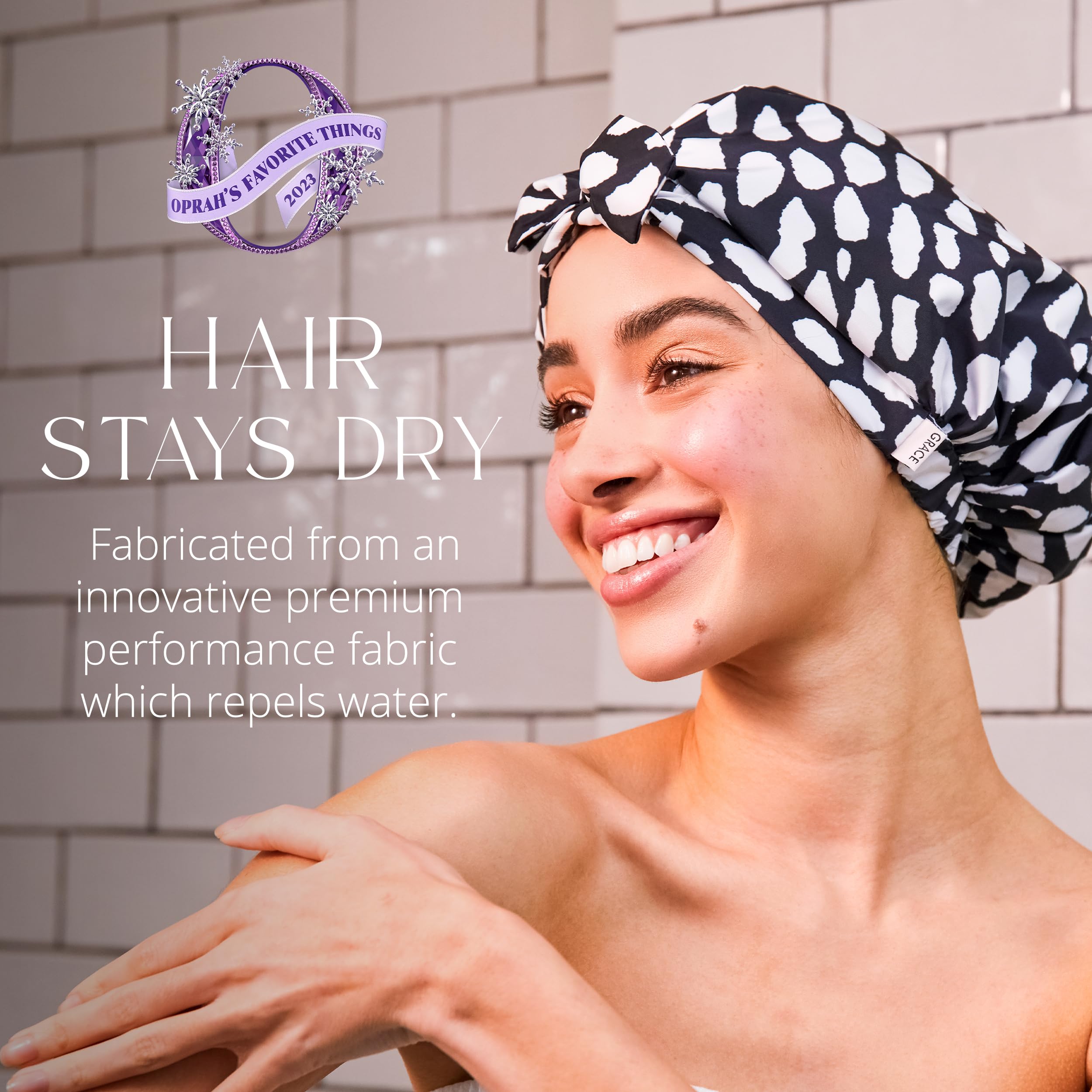 Grace & Company Luxury Shower Cap For Women - 100% Waterproof, Reusable, Washable & Breathable Shower Caps - Casablanca