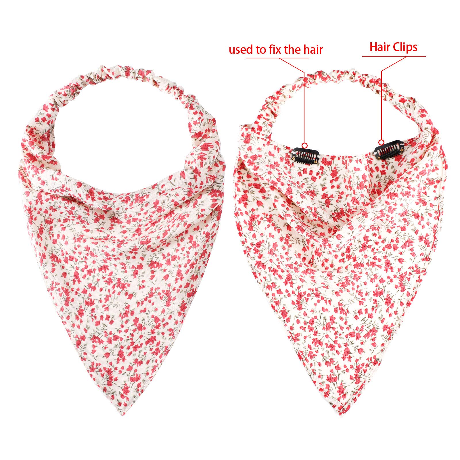 Syhood 6 Pcs Floral Elastic Hair Bandanas Boho Scarf Headband Chiffon Head Kerchief Turban with Hair Clips for Women(Retro Flora