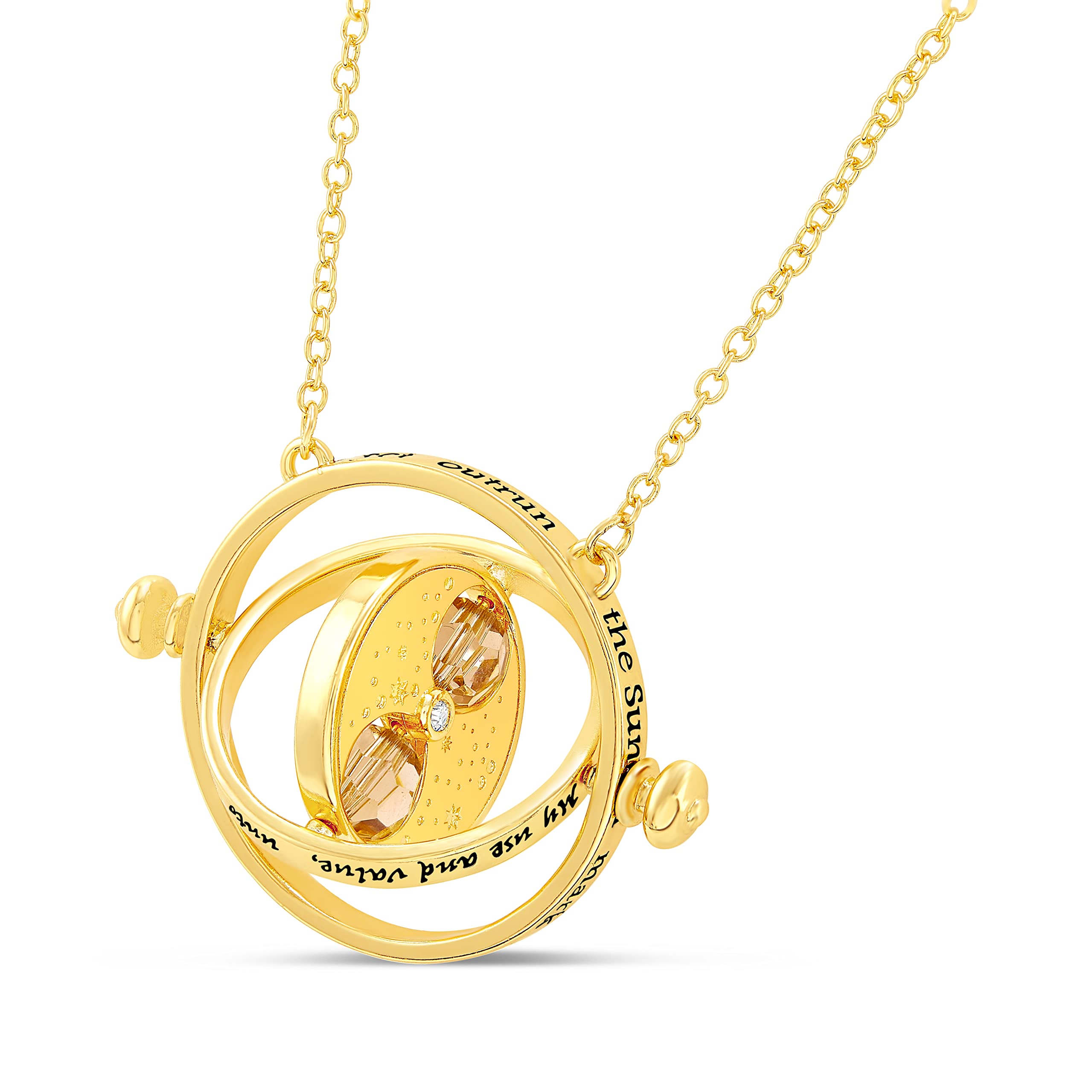 Harry Potter Jewelry  Hermione Time Travel Magical Hourglass Rotating Necklace, Time Turner, Flash Plated, 22