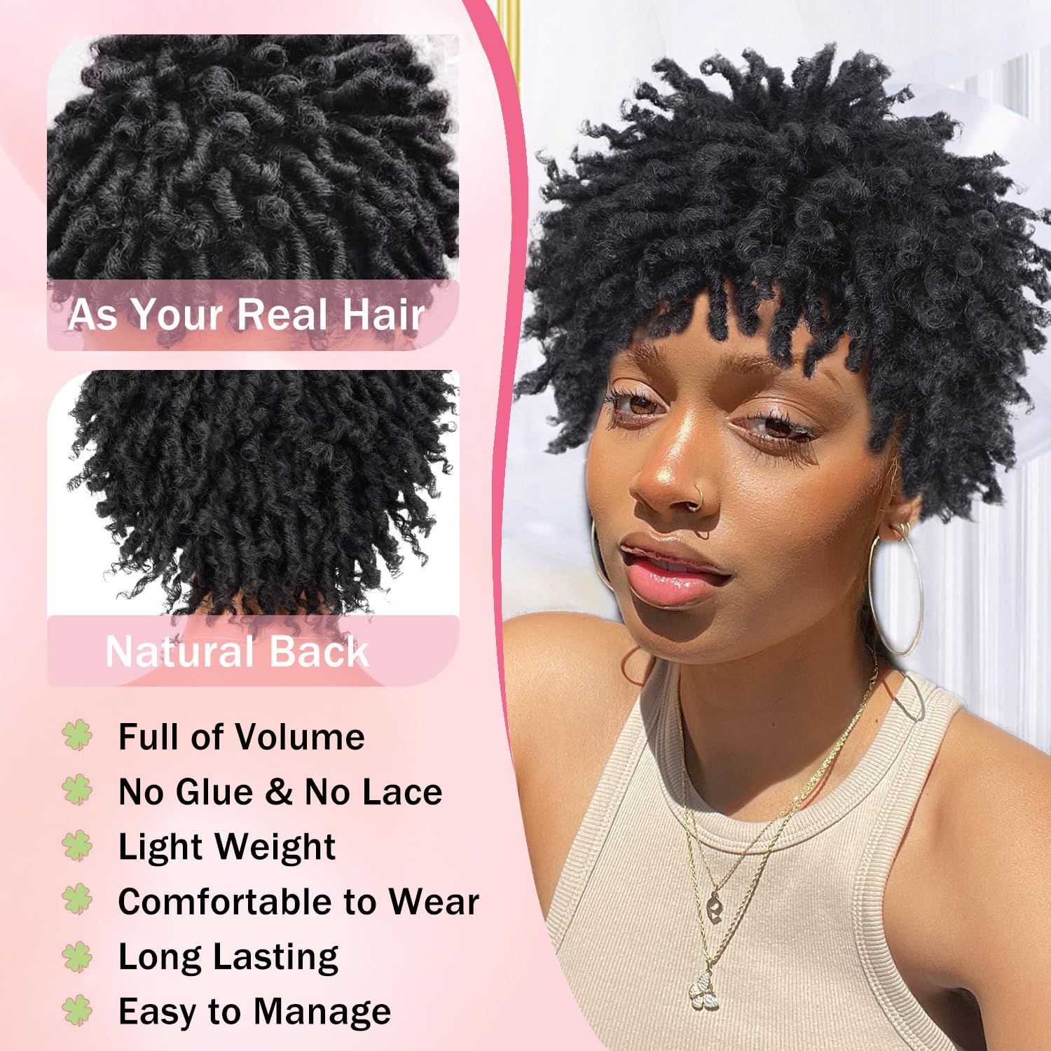 Sun Locs Short Dreadlocks Wigs For Black Women And Men, Pixie Cut Synthetic Afro Twists Dreadlocks Wig Faux Locs Braided Full Ha