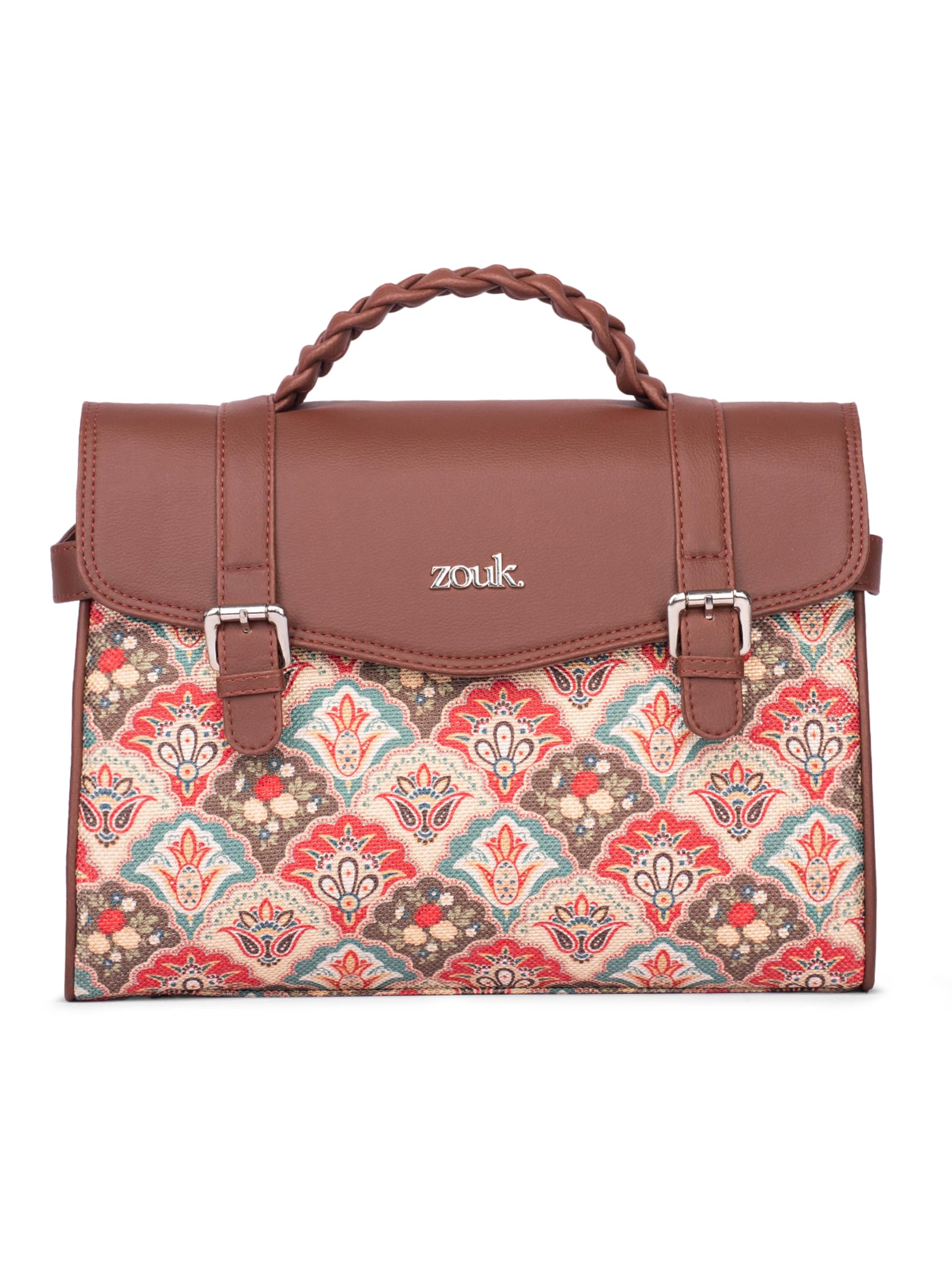 Zouk Konkona Heritage Satchel Bag  Mughal Art Multicolor | Jute | Vegan Leather Handcrafted With Detachable Sling Strap| Multic