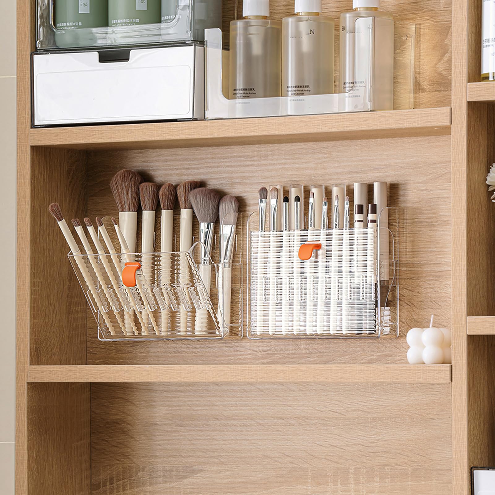 MORNITE Wall-Mounted Makeup Eyeliner Lip Liner Organizer Holder, 16-Slot Cabinet Storage for Brush, Makeup Pencils, Concealer Pe
