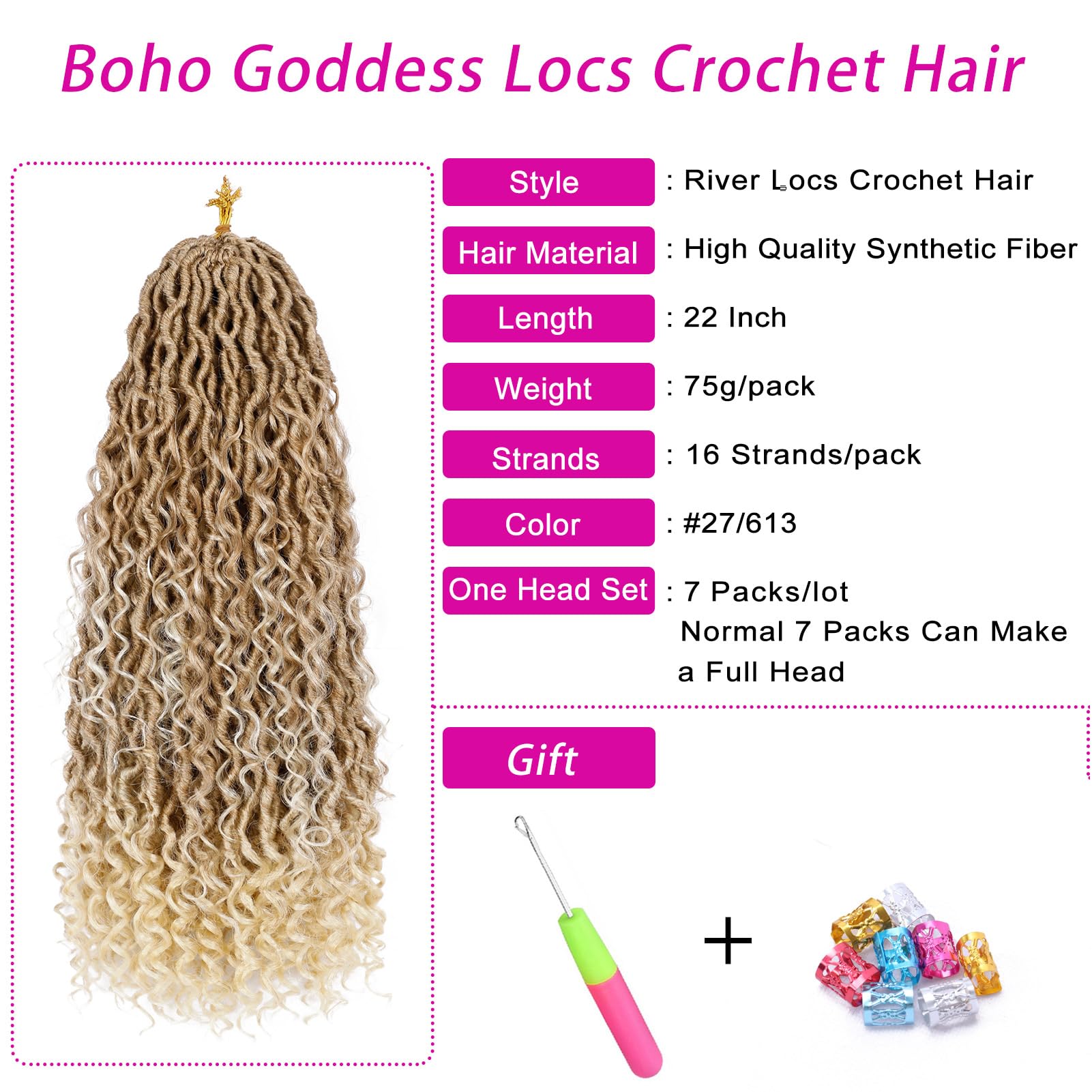 Goddess Locs Crochet Hair 22 Inch 7 Packs Ombre Blonde Boho Faux Locs Crochet Hair For Black Women Pre Looped Crochet Locs With