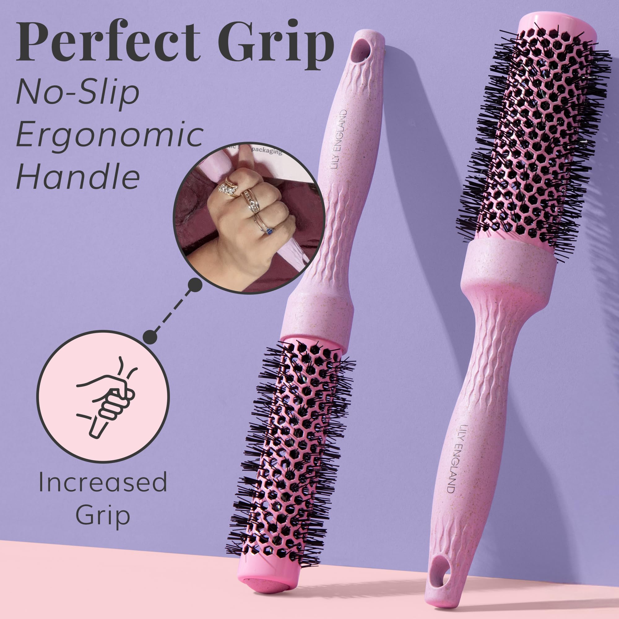 Round Brush Set for Women - Luxury Hair Brushes - Blowout Round Barrel Hairbrush for Blow Drying by Lily England - The Ideal gif