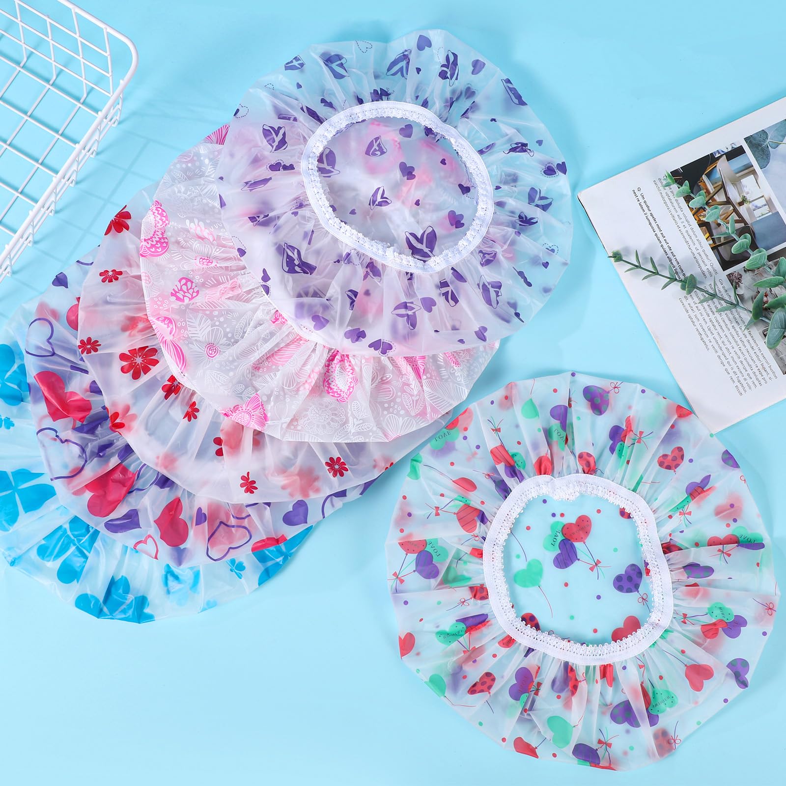 Pengxiaomei 6 Pcs Shower Cap, Reusable Waterproof Hair Cap Shower Caps Stocking Stuffers For Women Men Kids