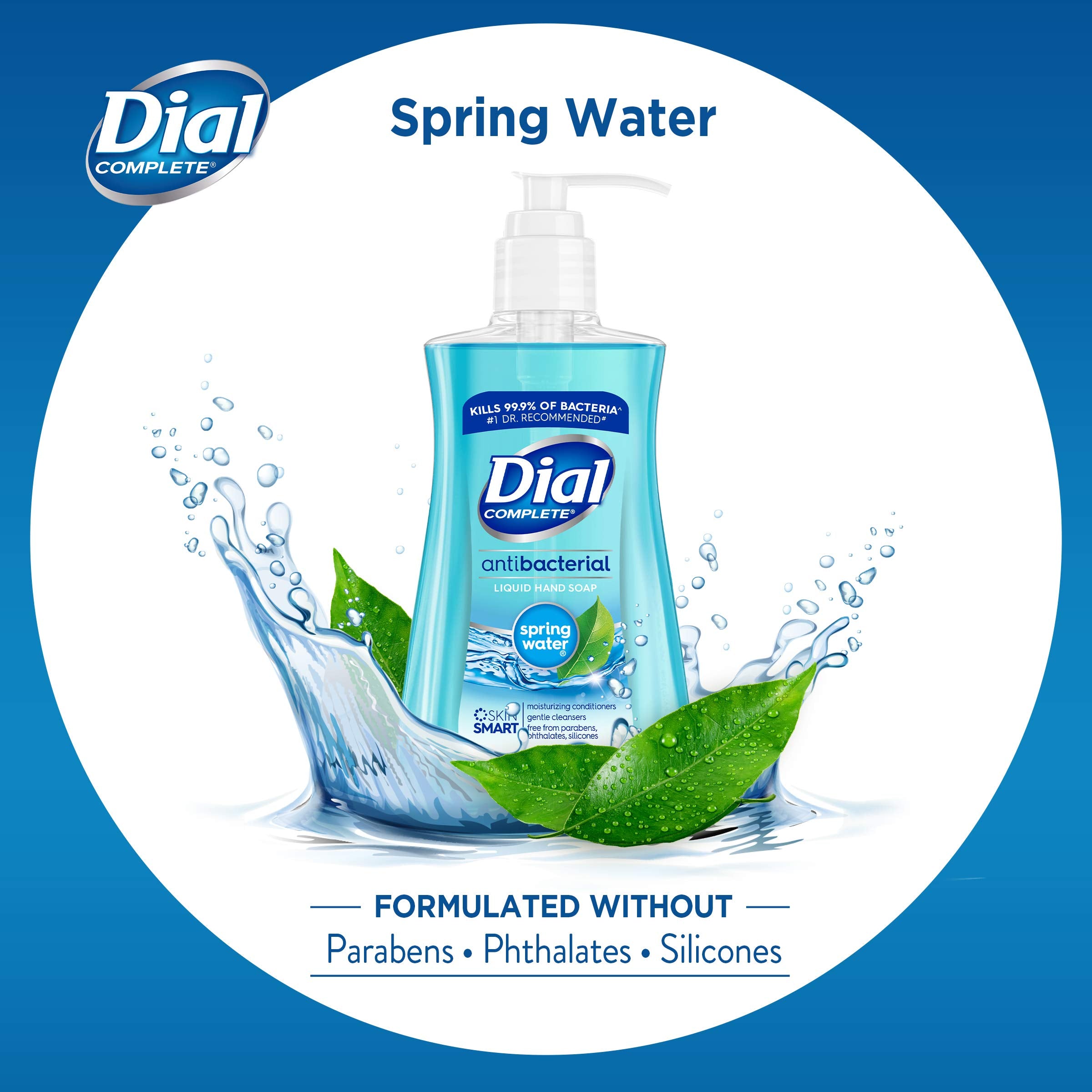 Dial Antibacterial Liquid Hand Soap Spring Water 7.5Oz, Blue, 12 Count