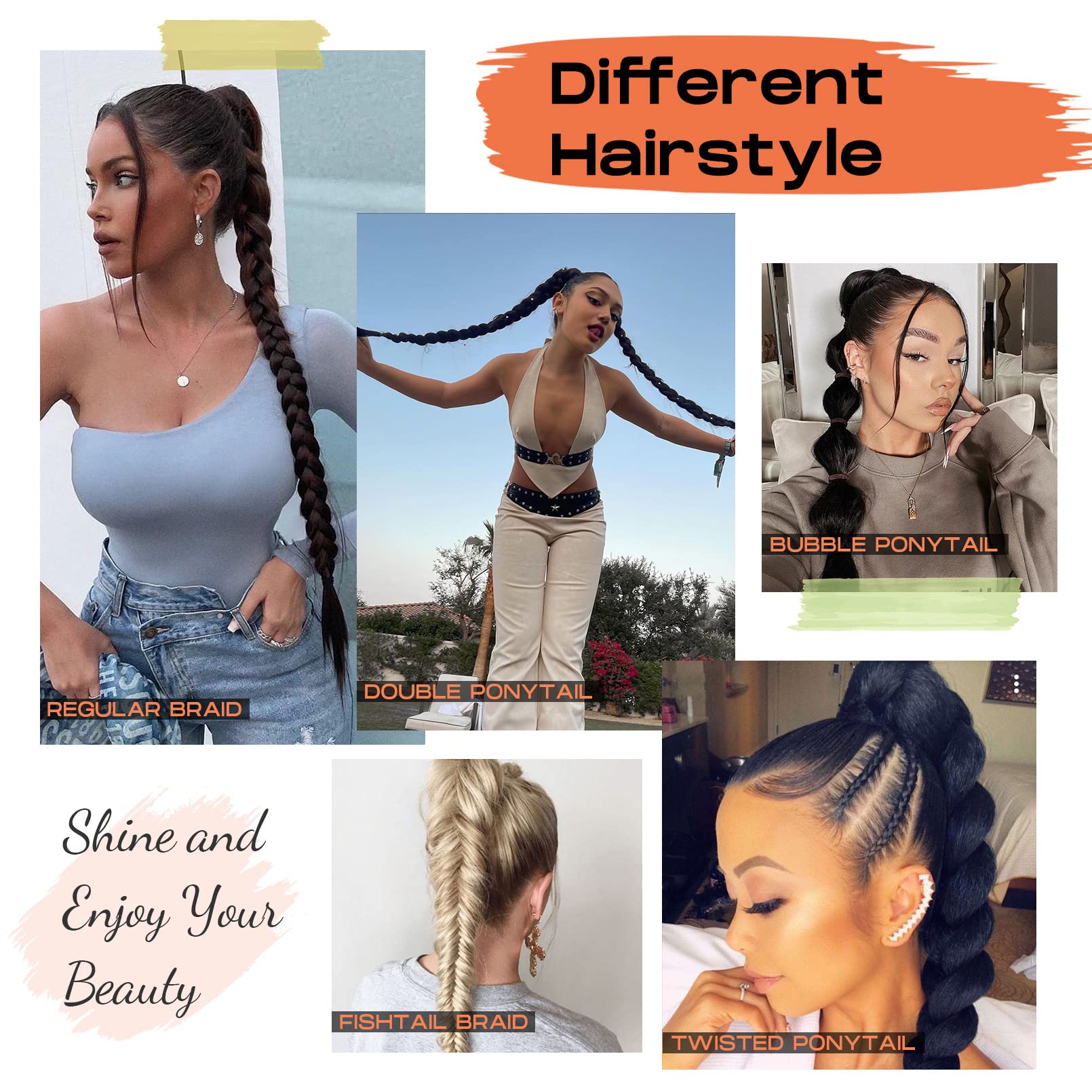 Seikea 2Pcs Long Braid Ponytail Extension With Hair Tie Long Straight Wrap Around Hair Extensions Ponytail Natural Synthetic Hai