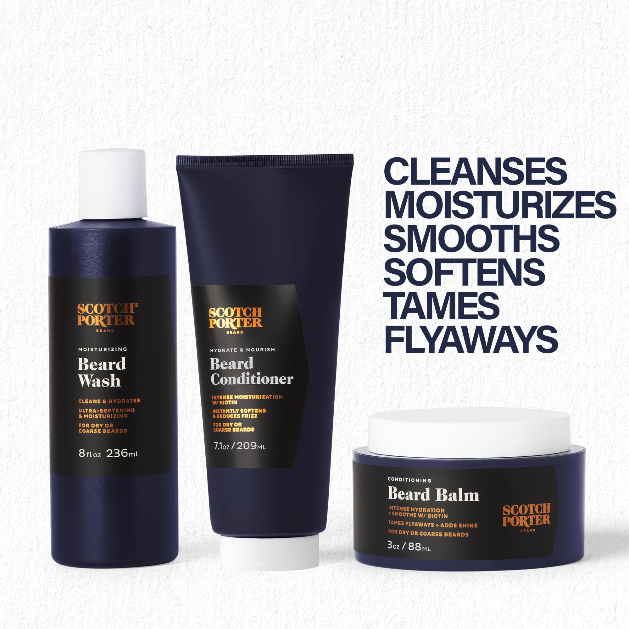 Scotch Porter Beard Wash, Conditioner & Balm - Cleanse, Moisturize, Hydrate, Soften & Style Coarse, Dry Beard Hair While Encoura