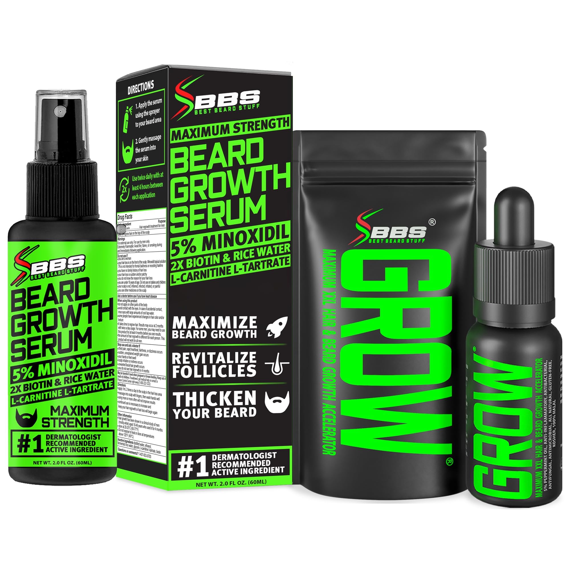 Beard GROW XXL & Beard Minoxidil Bundle for Men  Beard Growth Oil + 5% Minoxidil Serum with 2X Biotin & Rice Water  Thickens, 