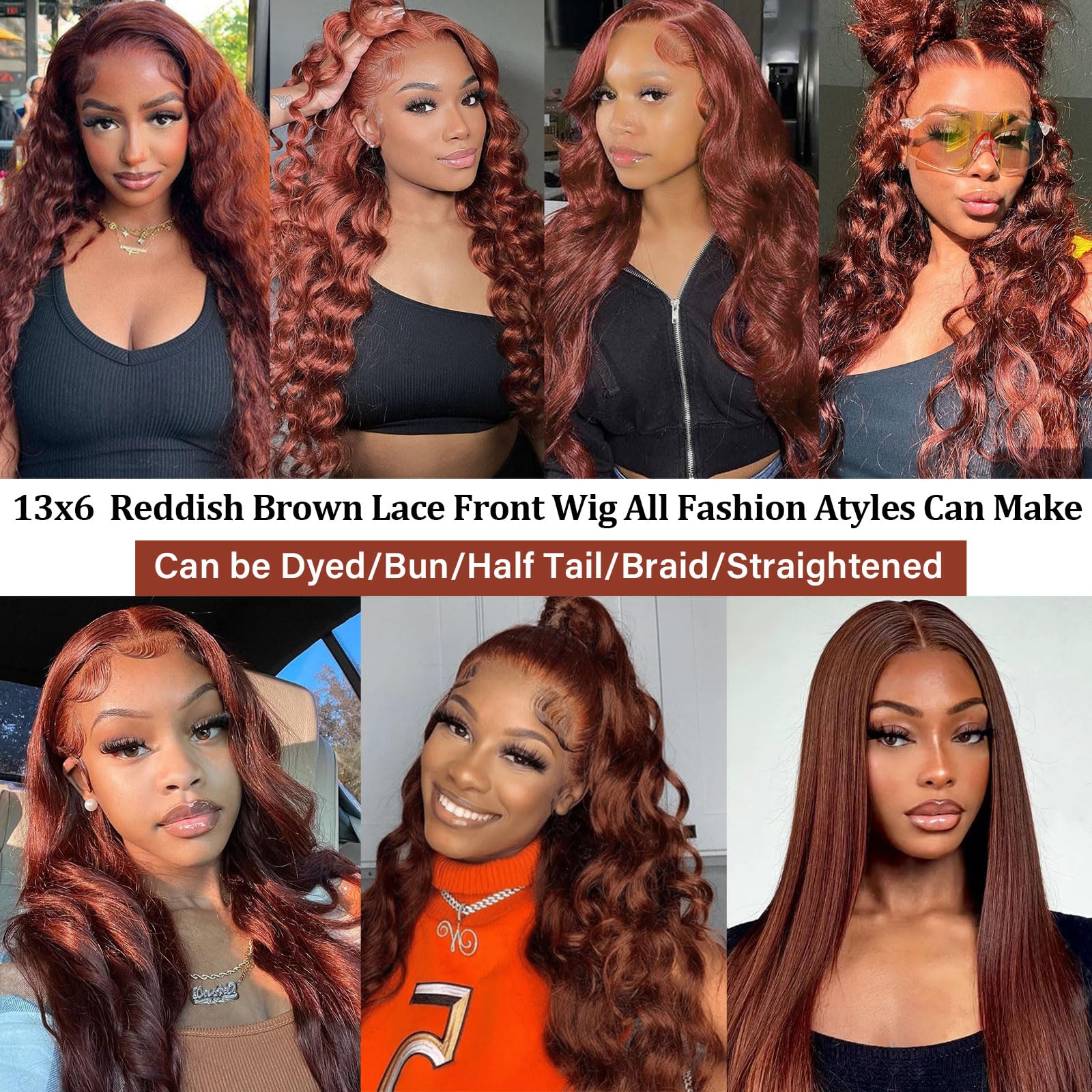 Aicrelery 30 Inch Reddish Brown Wig Human Hair Lace Front Wigs Human Hair Pre Plucked 13X6 Body Wave Frontal Wigs Human Hair Aub